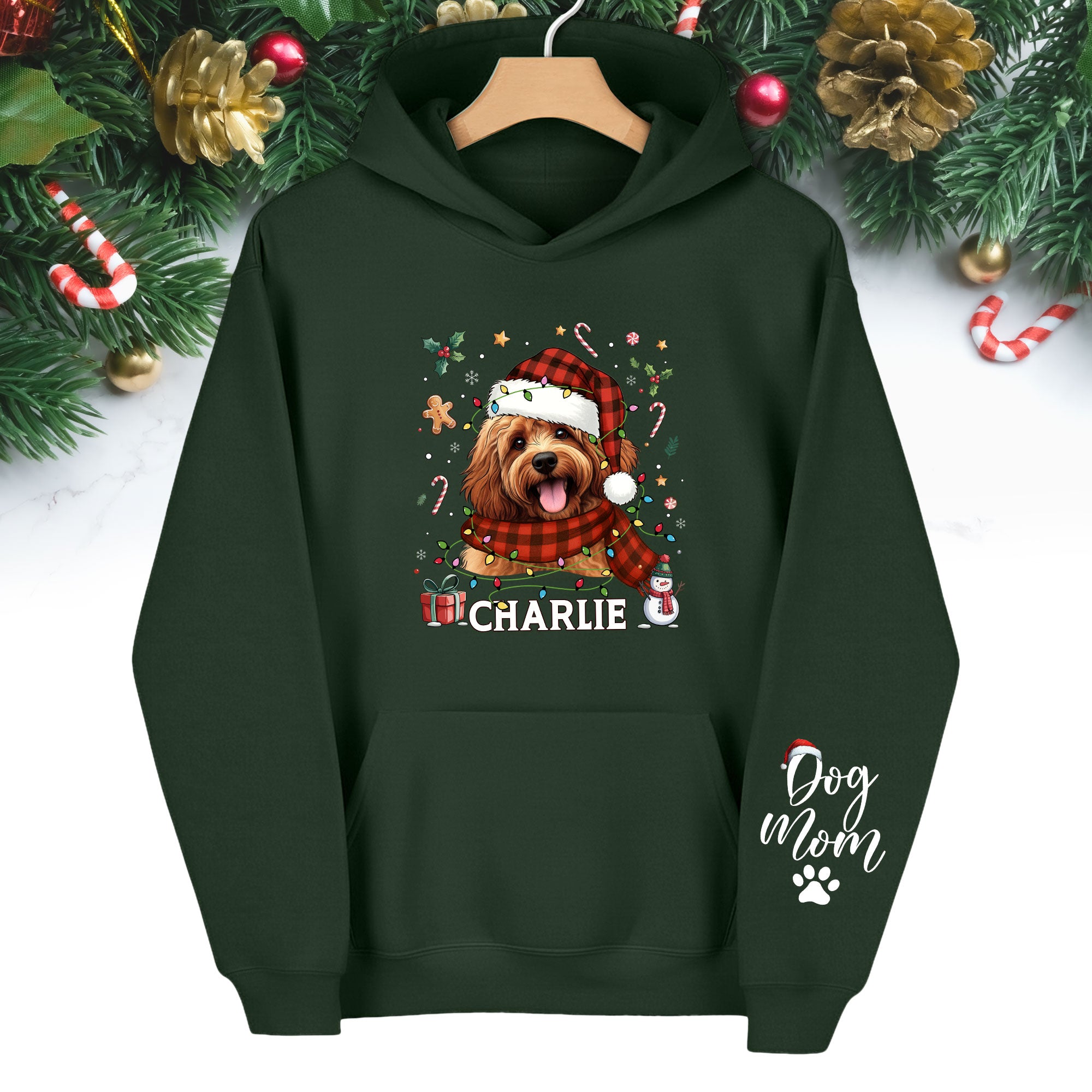 Personalized Dog Mom Hoodie – Custom Pet Photo Christmas Hoodie, Holiday Gift for Pet Lovers