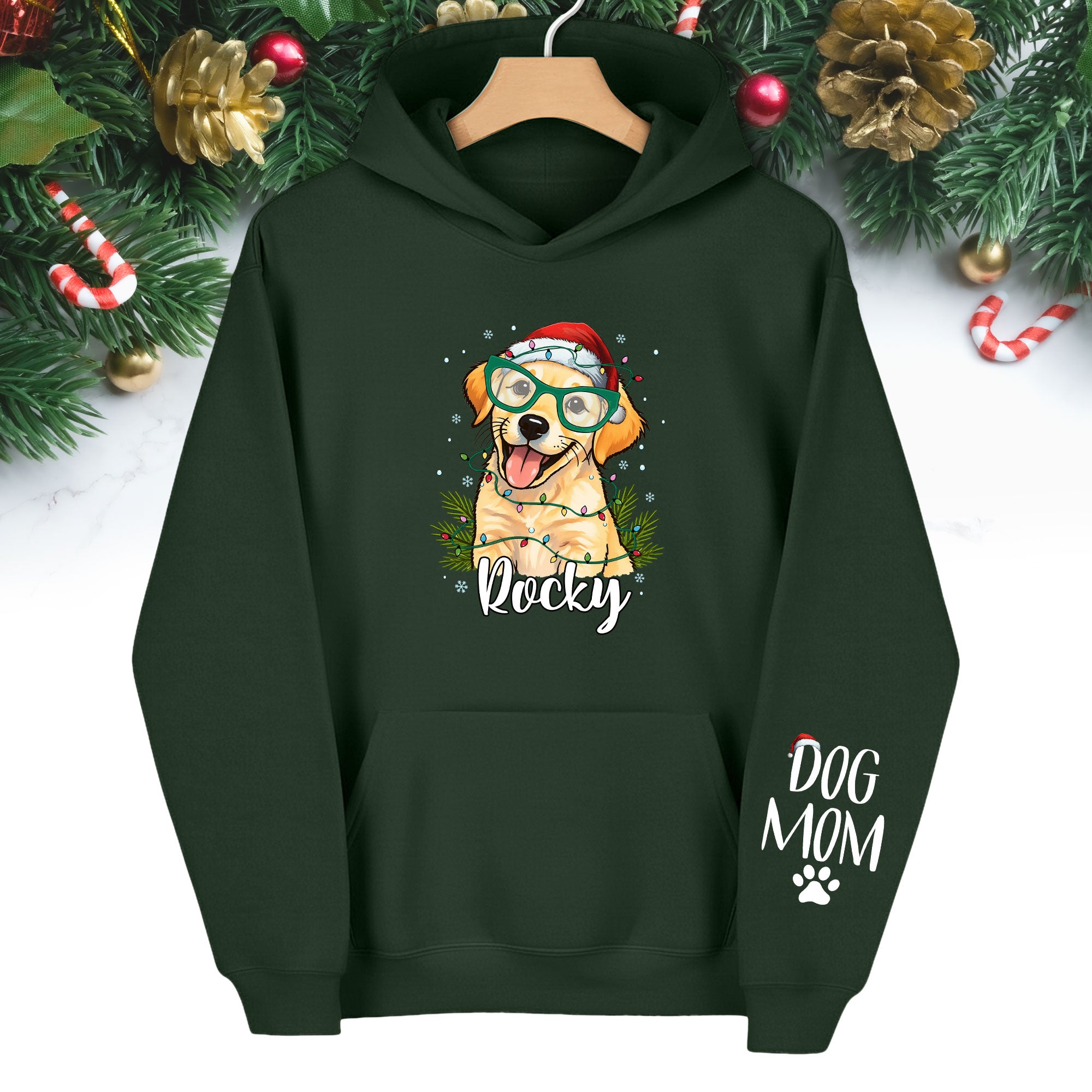 Custom Pet Photo Hoodie – Personalized Dog Mom Christmas Hoodie, Funny Gift for Women