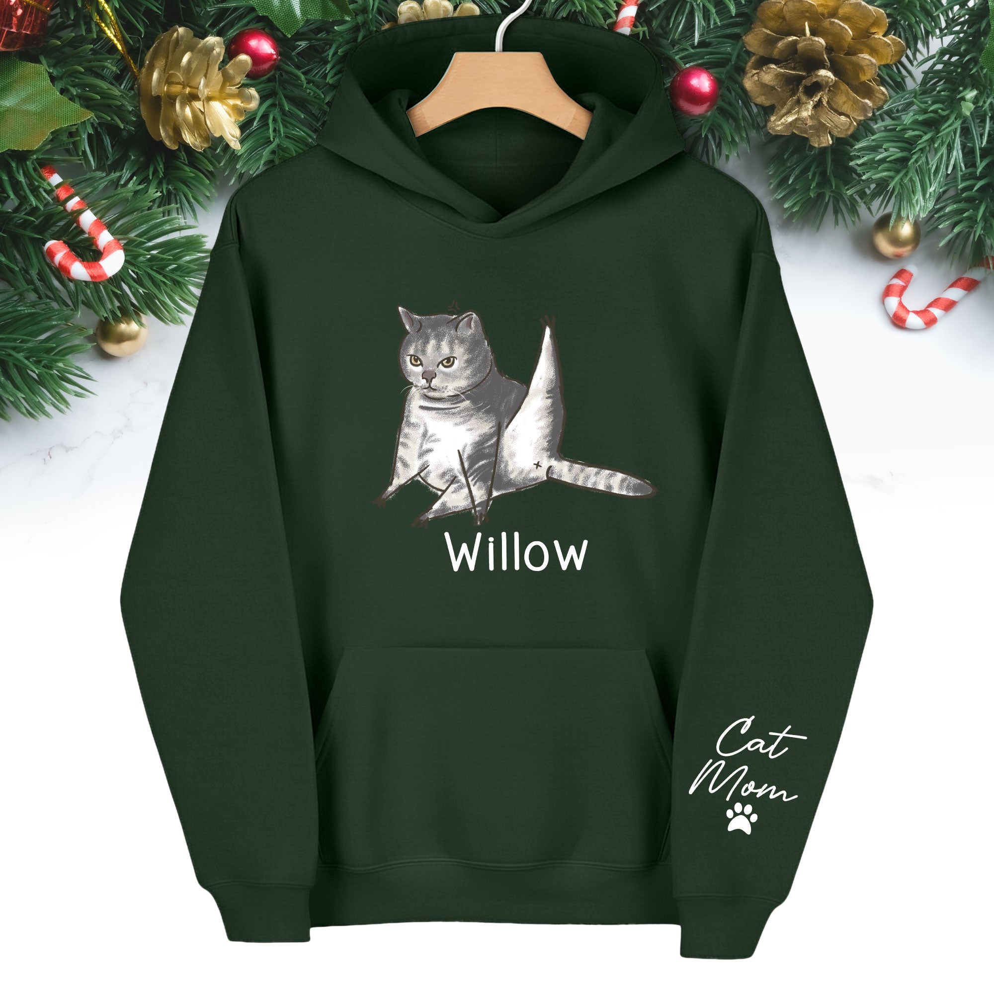 Custom Cat Mom Hoodie – Personalized Cat Hoodie with Pet Photo & Name, Funny Gift for Cat Lovers
