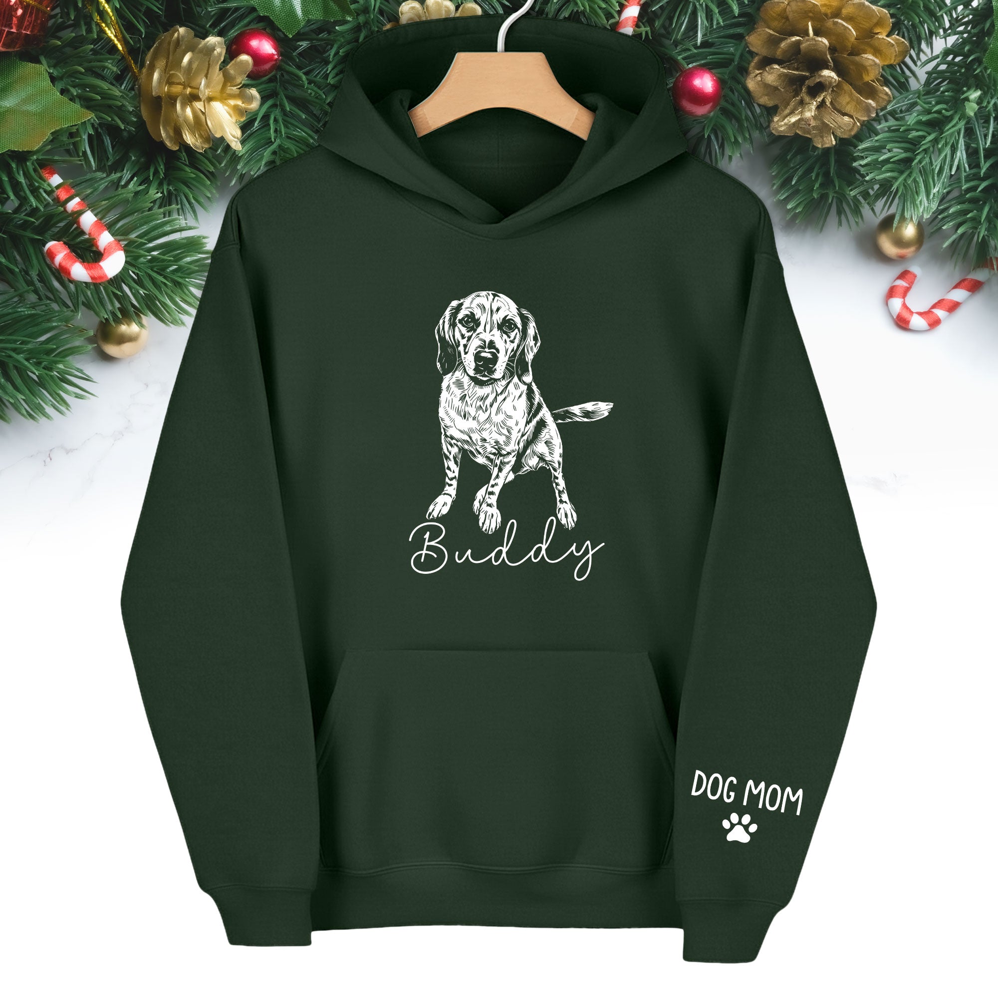 Personalized Dog Mom Hoodie, Custom Dog Line Art Hoodie with Pet Name, Unique Gift for Dog Lovers