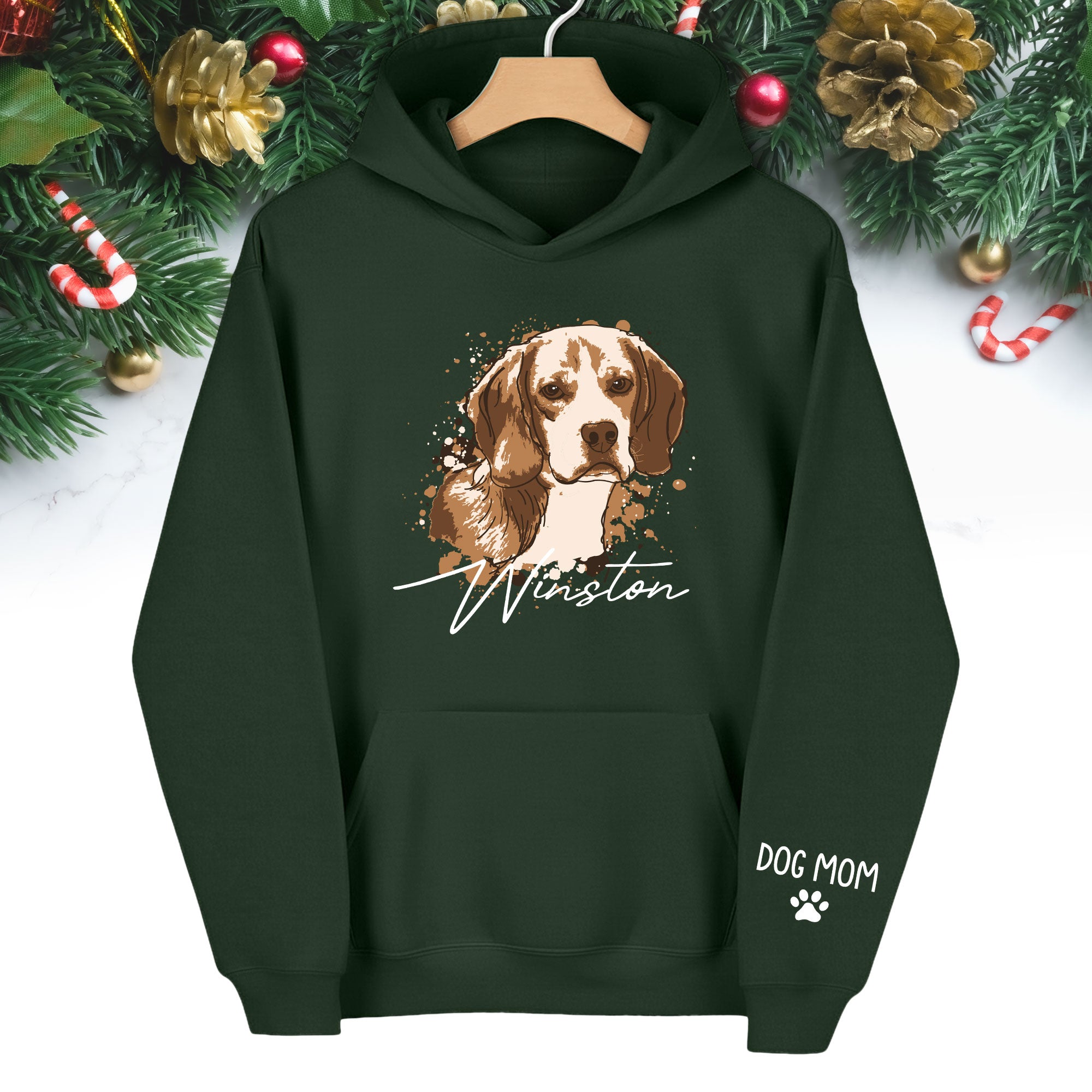 Personalized Dog Mom Hoodie – Custom Dog Portrait Hoodie with Pet Photo & Name, Unique Gift for Pet Lovers