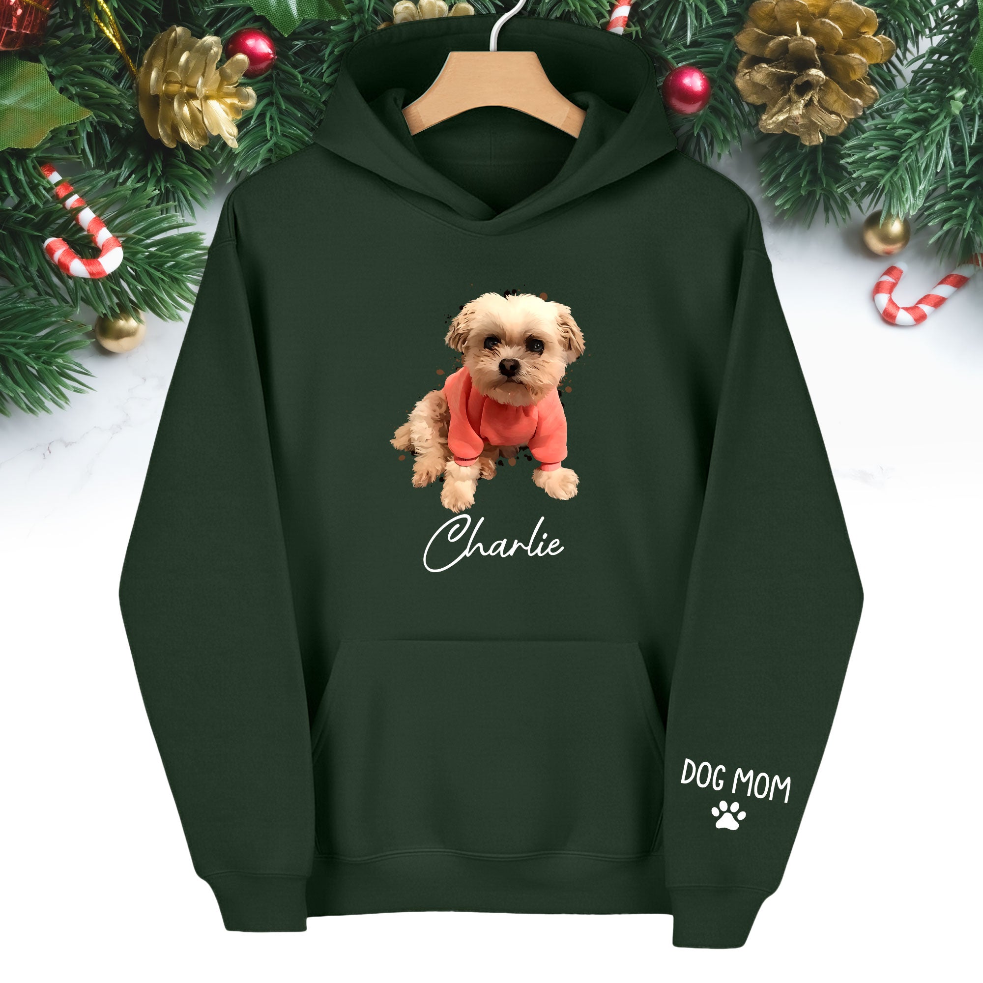Personalized Dog Mom Hoodie – Custom Dog Photo Hoodie with Pet Name, Unique Holiday Gift for Pet Lovers