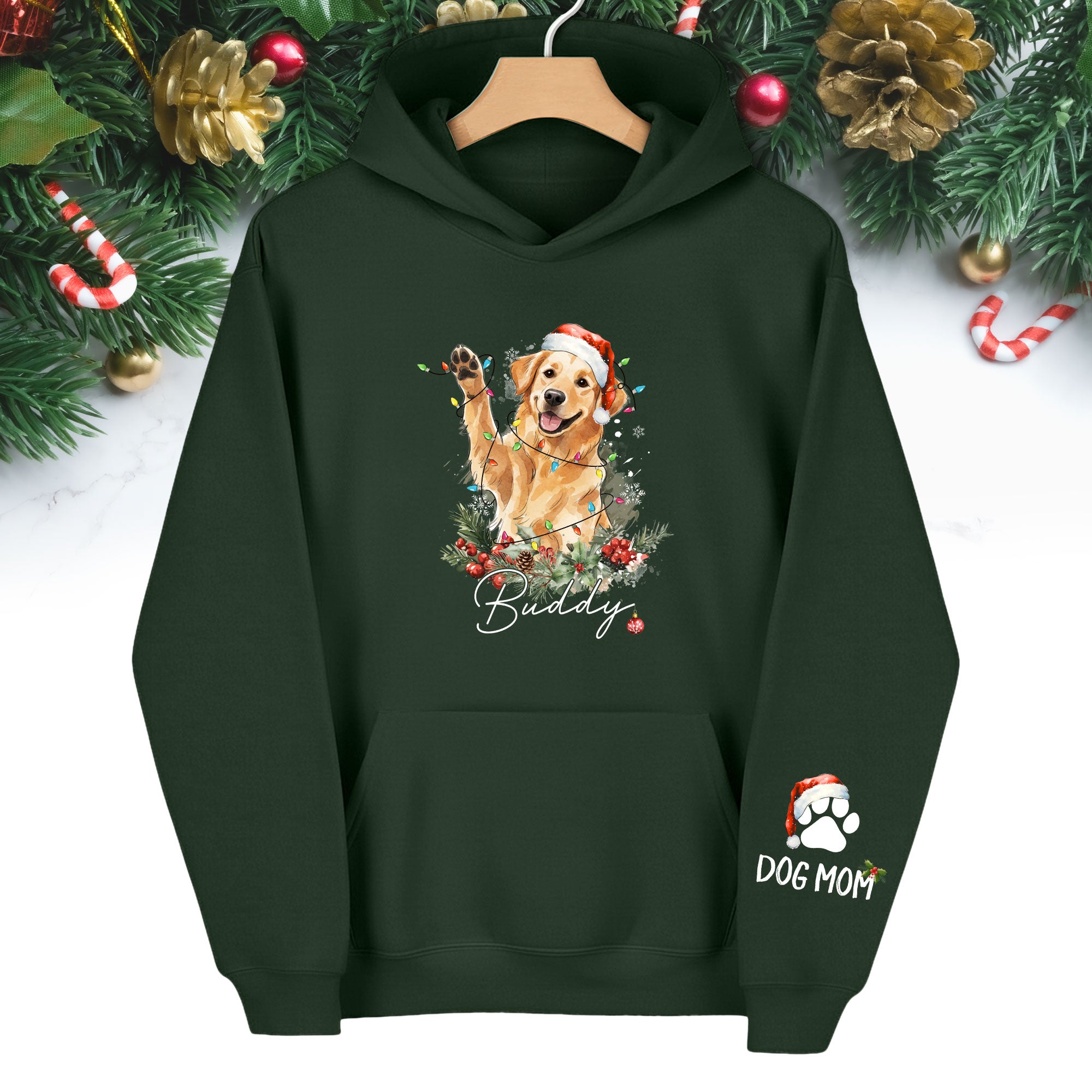 Personalized Dog Mom Hoodie – Custom Photo Hoodie with Your Dog’s Christmas Spirit