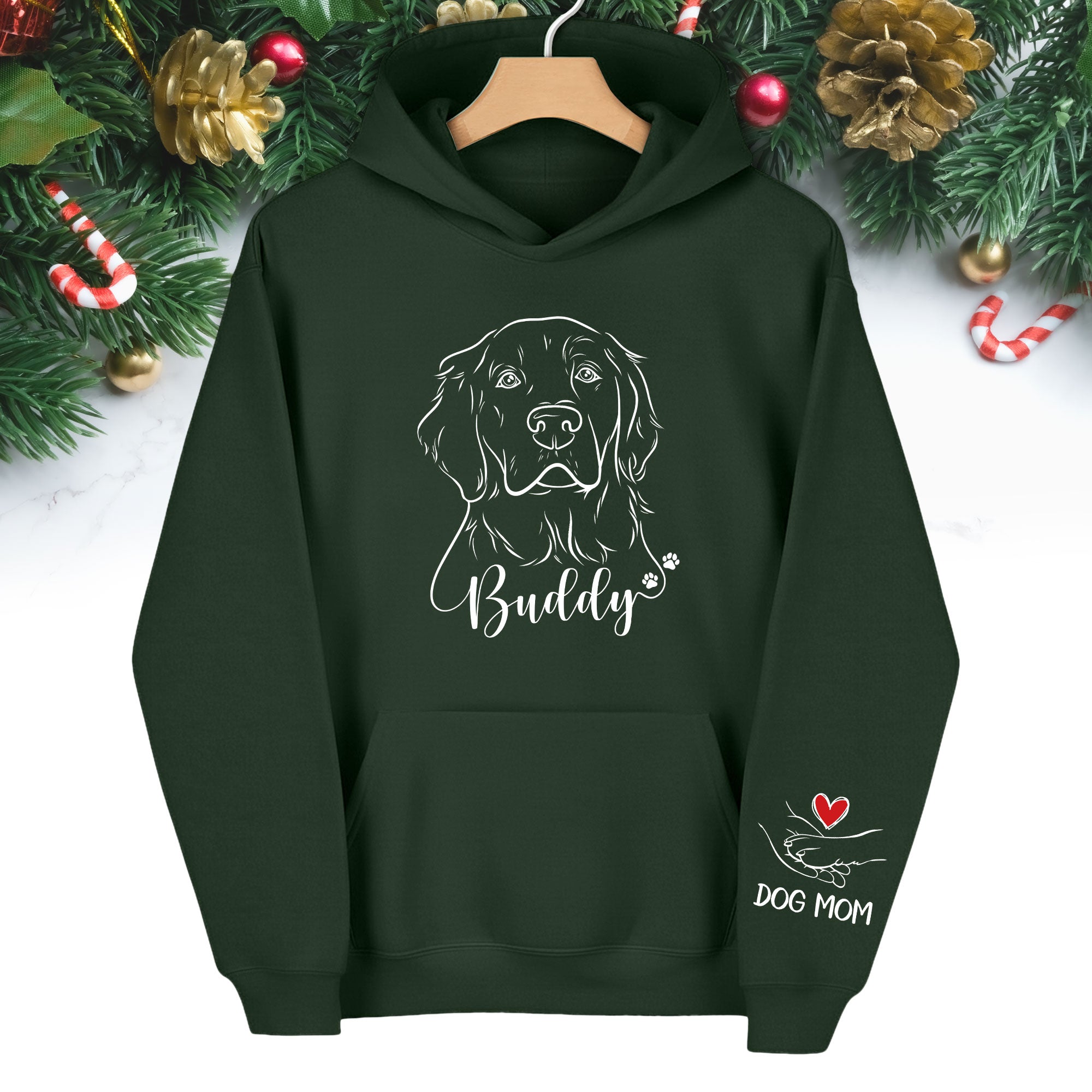 Custom Pet Portrait Hoodie – Personalized Dog Line Art with Name, Dog Mom Gift