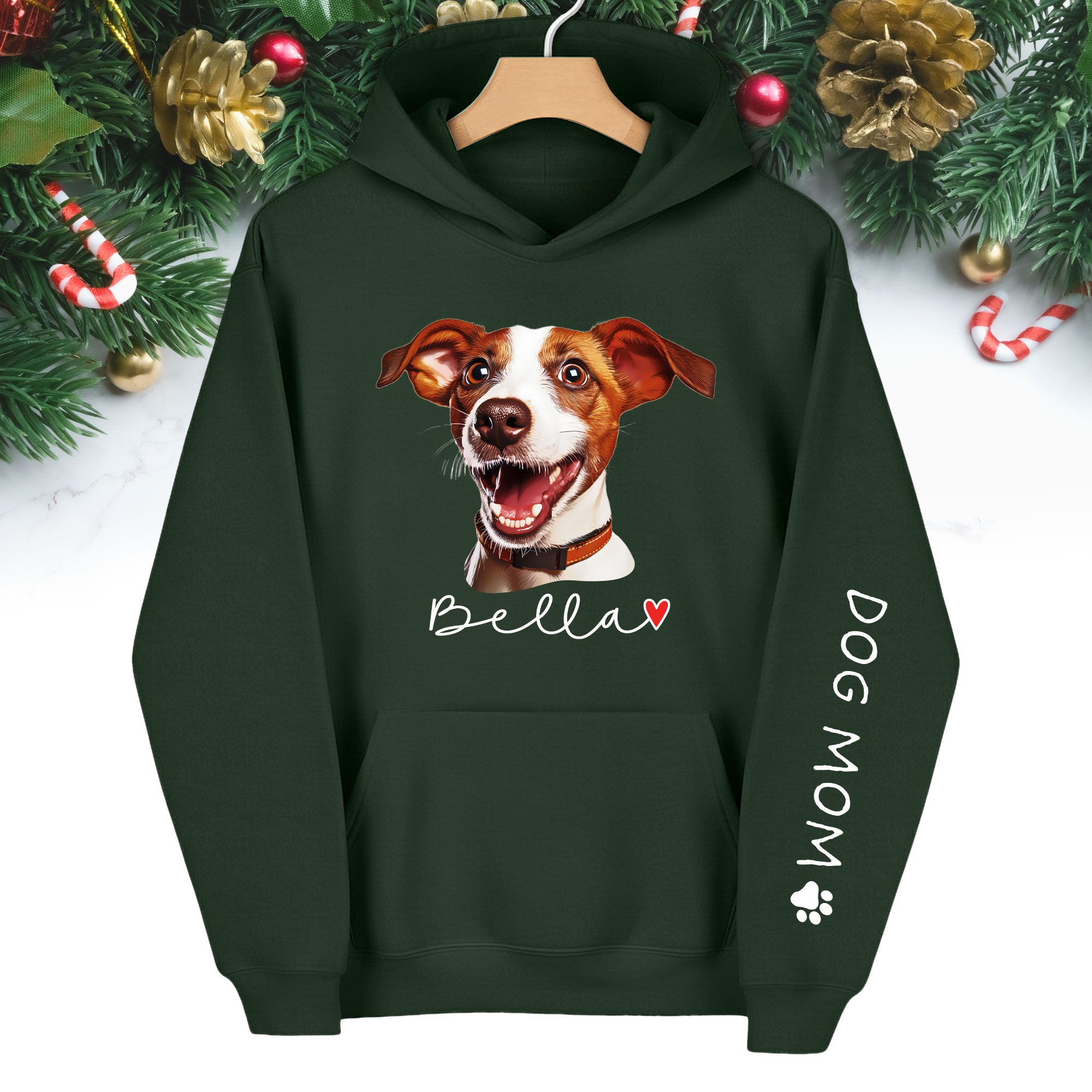 Custom Pet Photo Hoodie – Personalized Dog Photo Hoodie with Name, Dog Mom Gift
