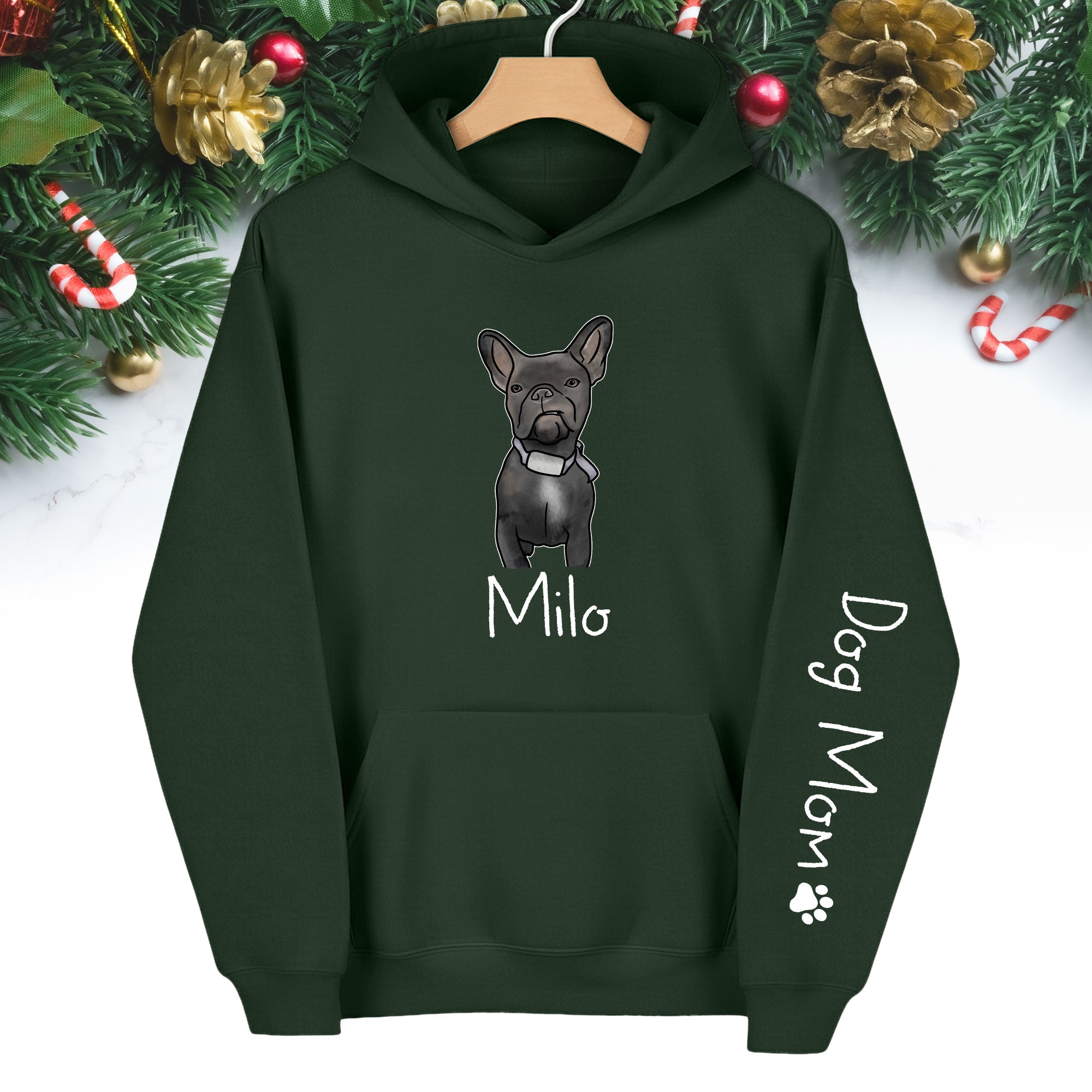 Custom Pet Cartoon Hoodie – Personalized Dog Illustration with Name, Dog Mom Gift