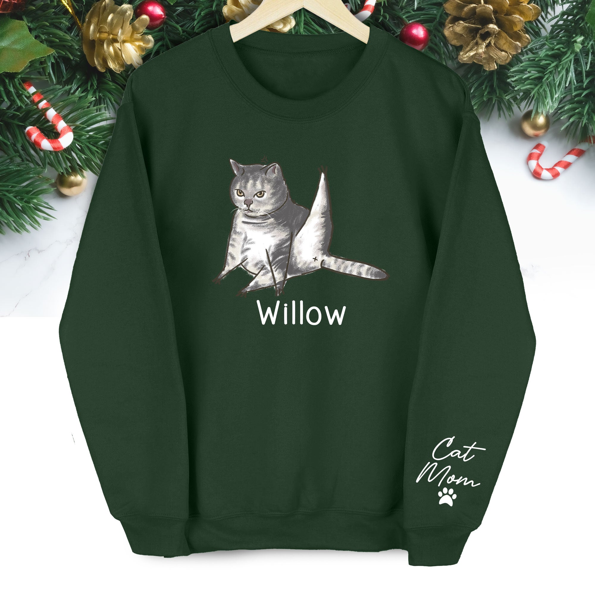 Custom Cat Lover Sweatshirt - Personalized Cute Christmas Gift for Cat Mom