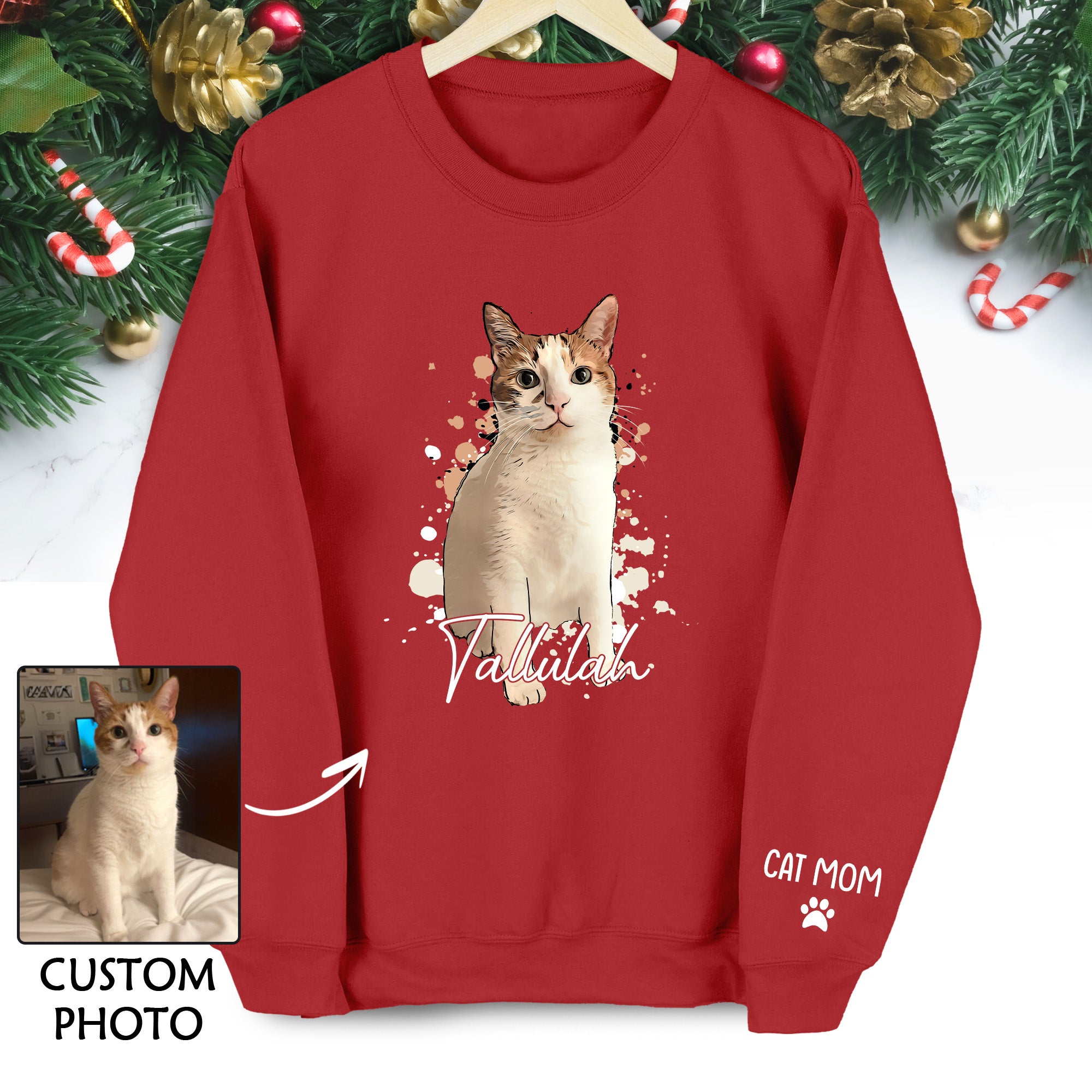 Personalized Cat Mom Sweatshirt – Custom Photo Sweatshirt for Women Cat Lovers