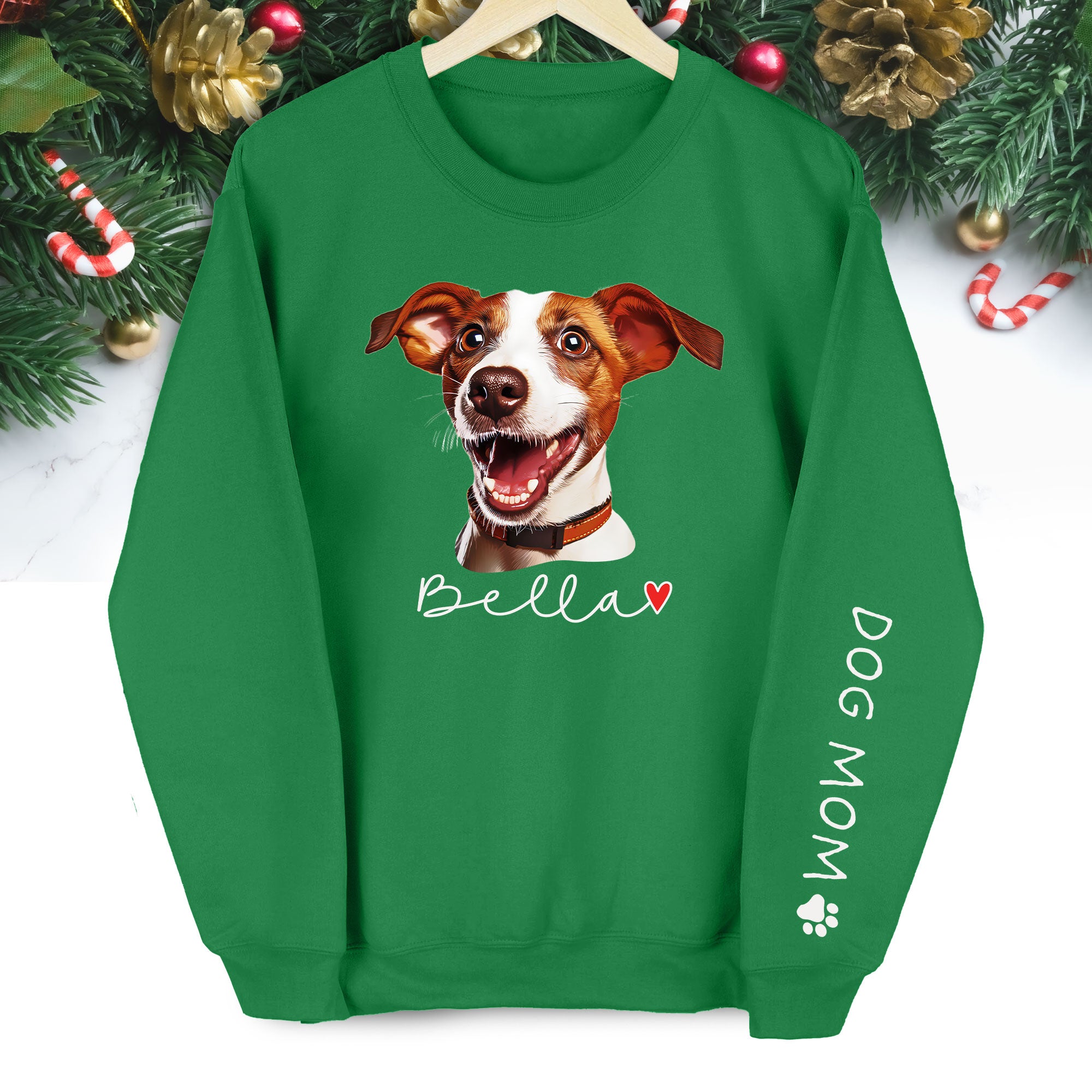 Personalized Dog Christmas Sweatshirt – Custom Pet Photo Pullover, Gift for Dog Mom