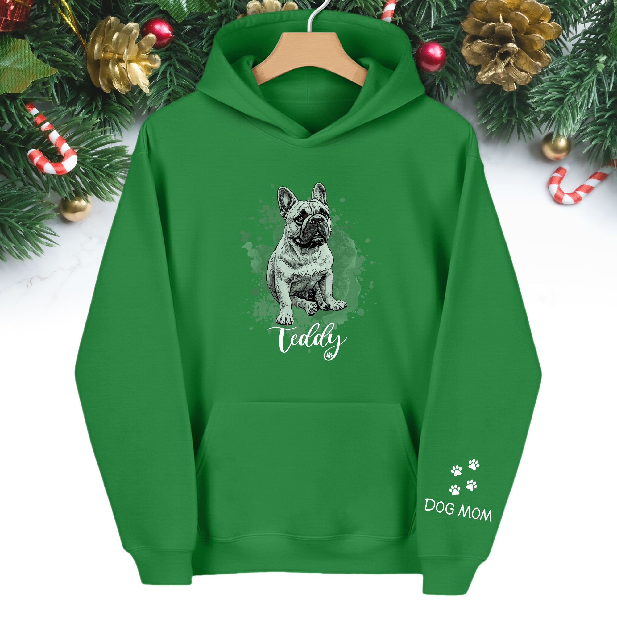 Custom Dog Hoodie – Personalized Pet Portrait Hoodie with Name, Unique Dog Mom Gift