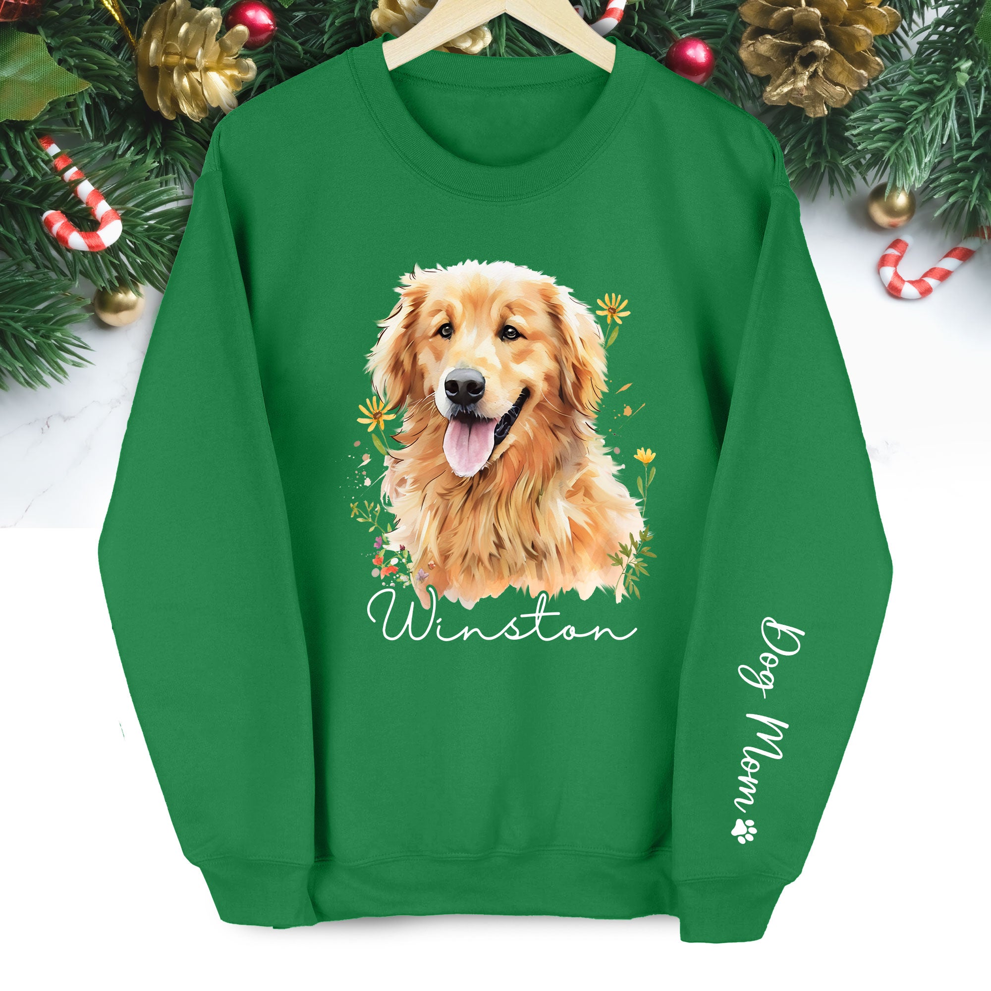 Custom Dog Portrait Sweatshirt – Personalized Pet Christmas Gift for Dog Mom & Pet Lovers