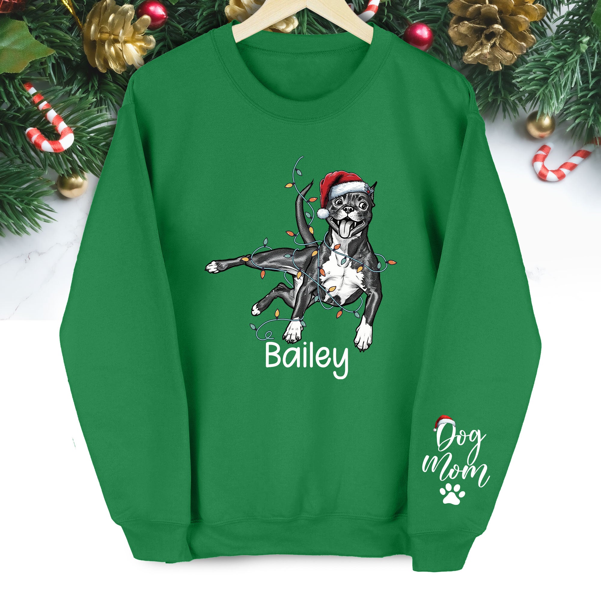 Custom Christmas Pet Portrait Sweatshirt – Personalized Dog Lover Gift for Dog Mom & Dog Dad