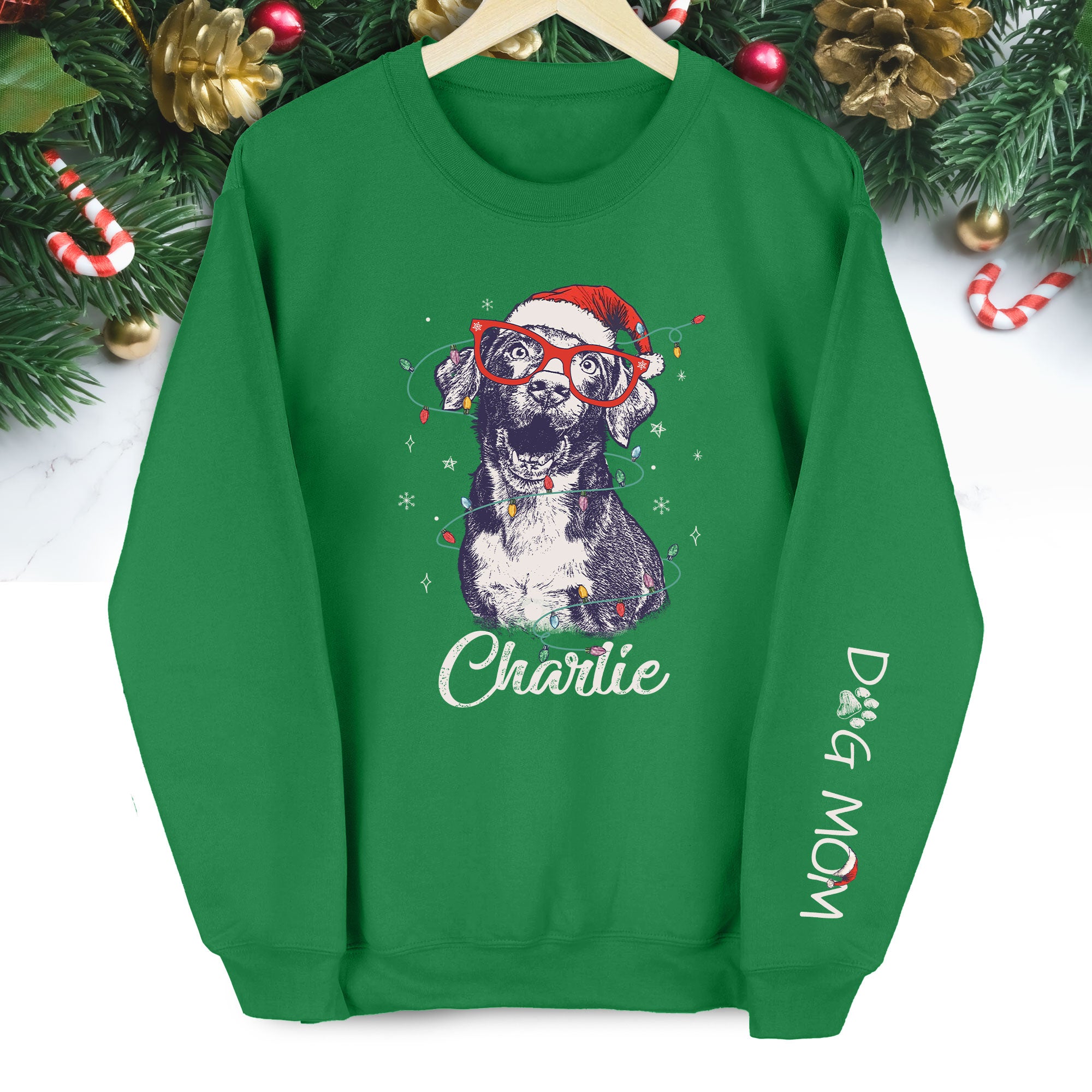 Custom Christmas Pet Portrait Sweatshirt – Personalized Dog Mom Gift – Holiday Pet Illustration
