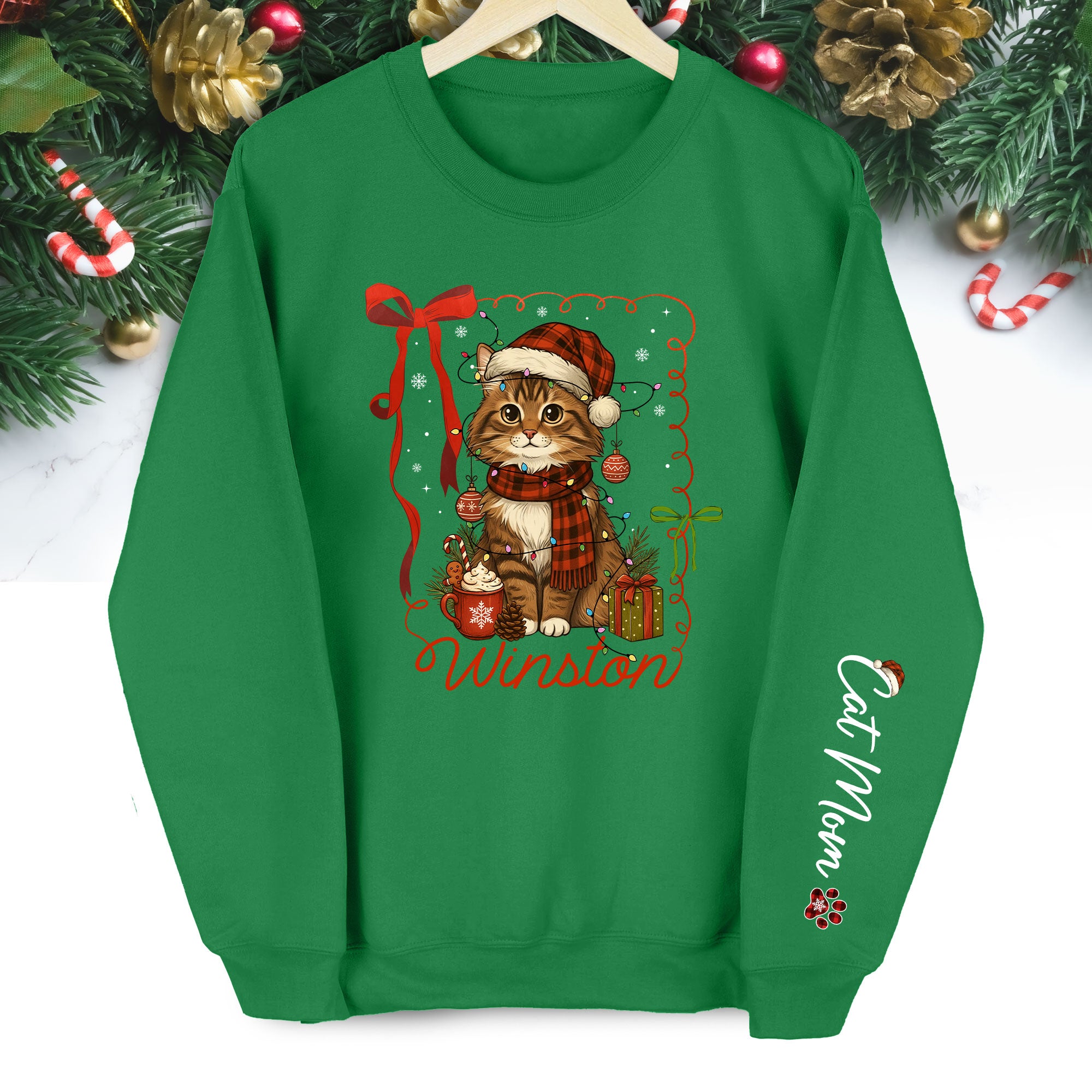 Custom Cat Christmas Personalized Pet Portrait Holiday Gift Sweatshirt for Cat Moms