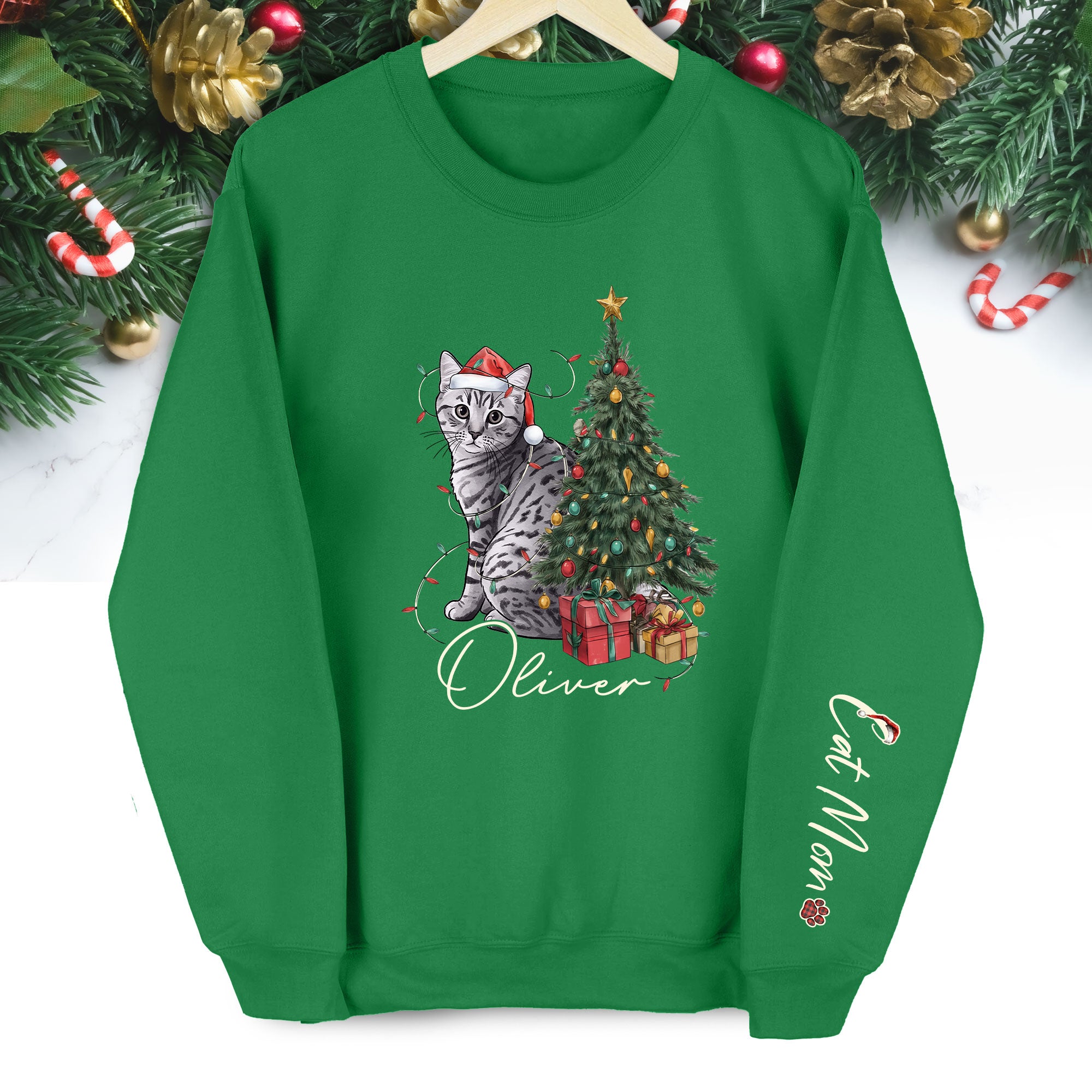 Custom Cat Christmas Sweatshirt – Personalized Gift for Cat Mom & Pet Lovers