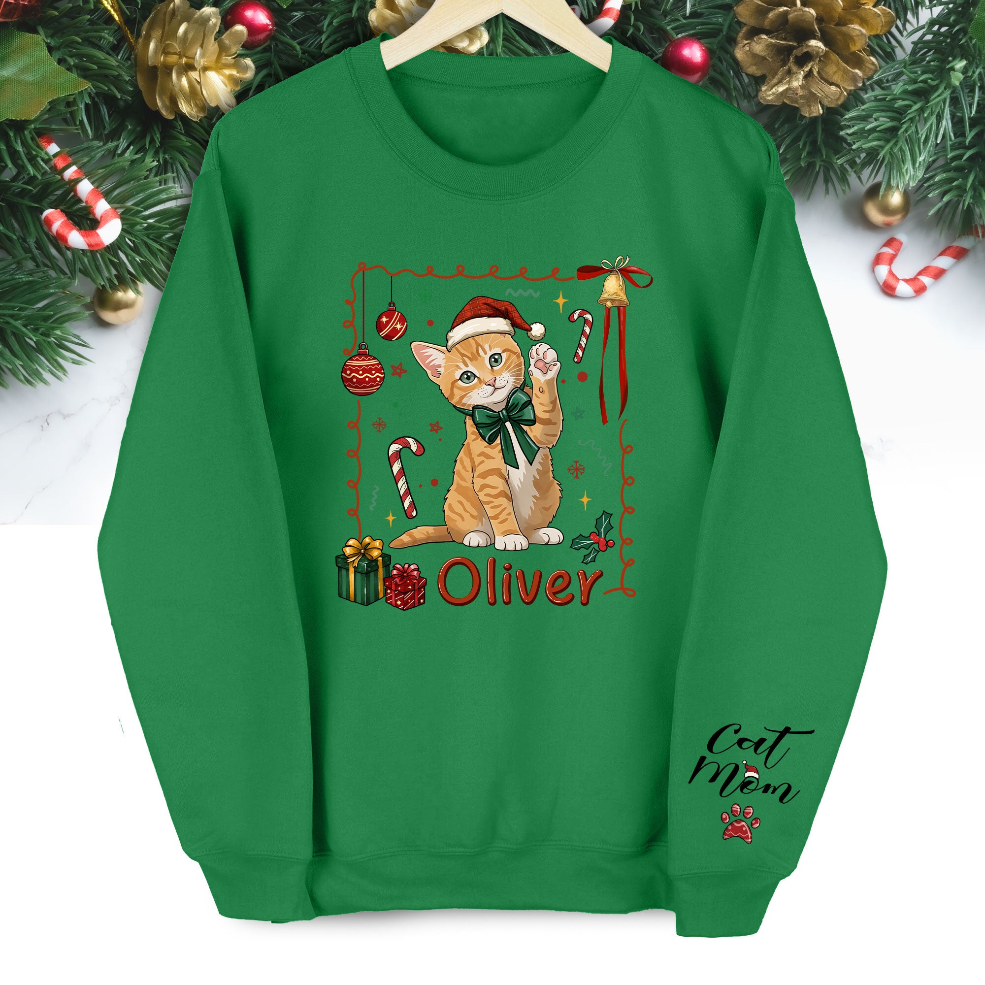 Custom Cat Mom Sweatshirt – Personalized Christmas Gift for Women Cat Lovers