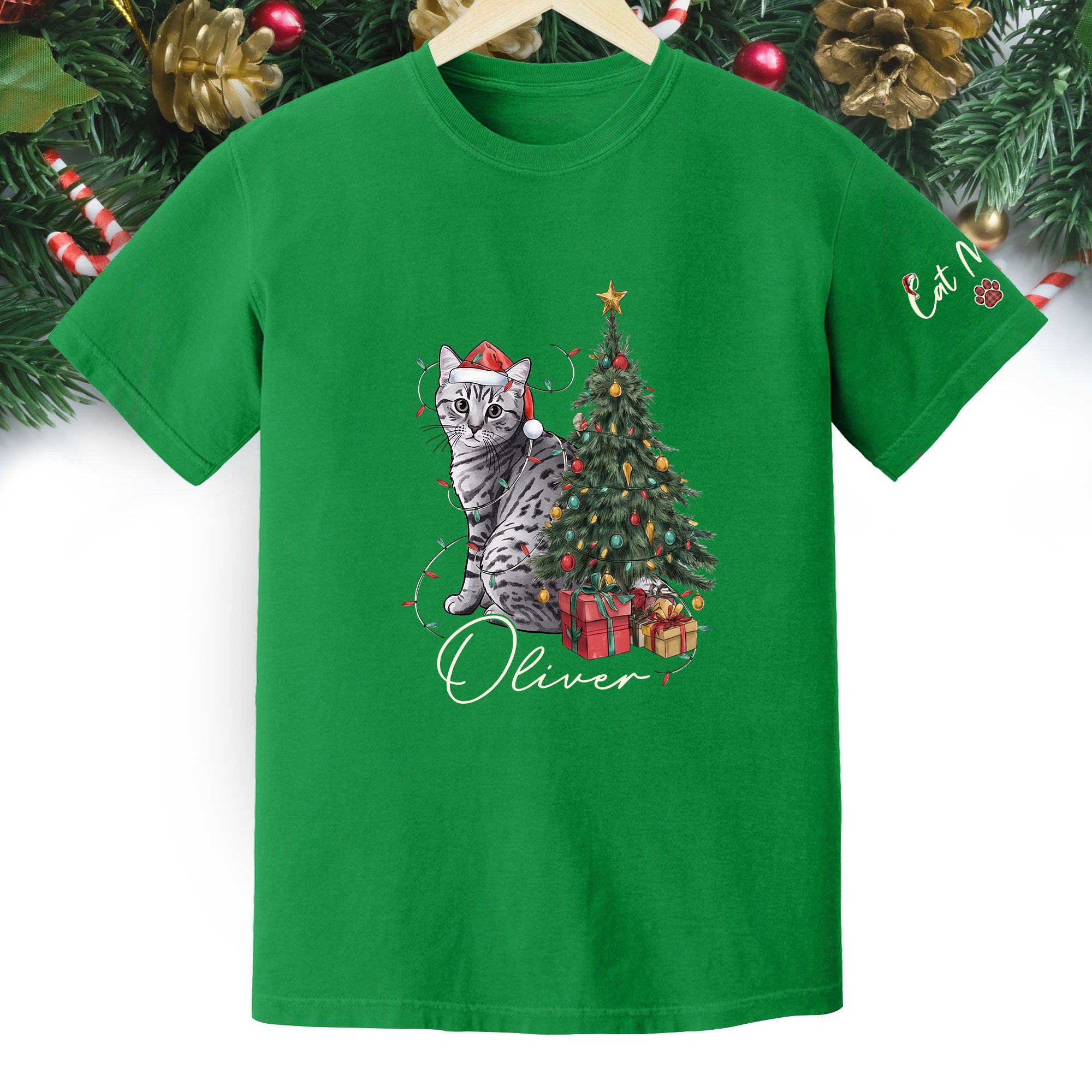 Custom Cat Christmas T-Shirt – Personalized Pet Photo Shirt, Cute Holiday Gift for Pet Lovers