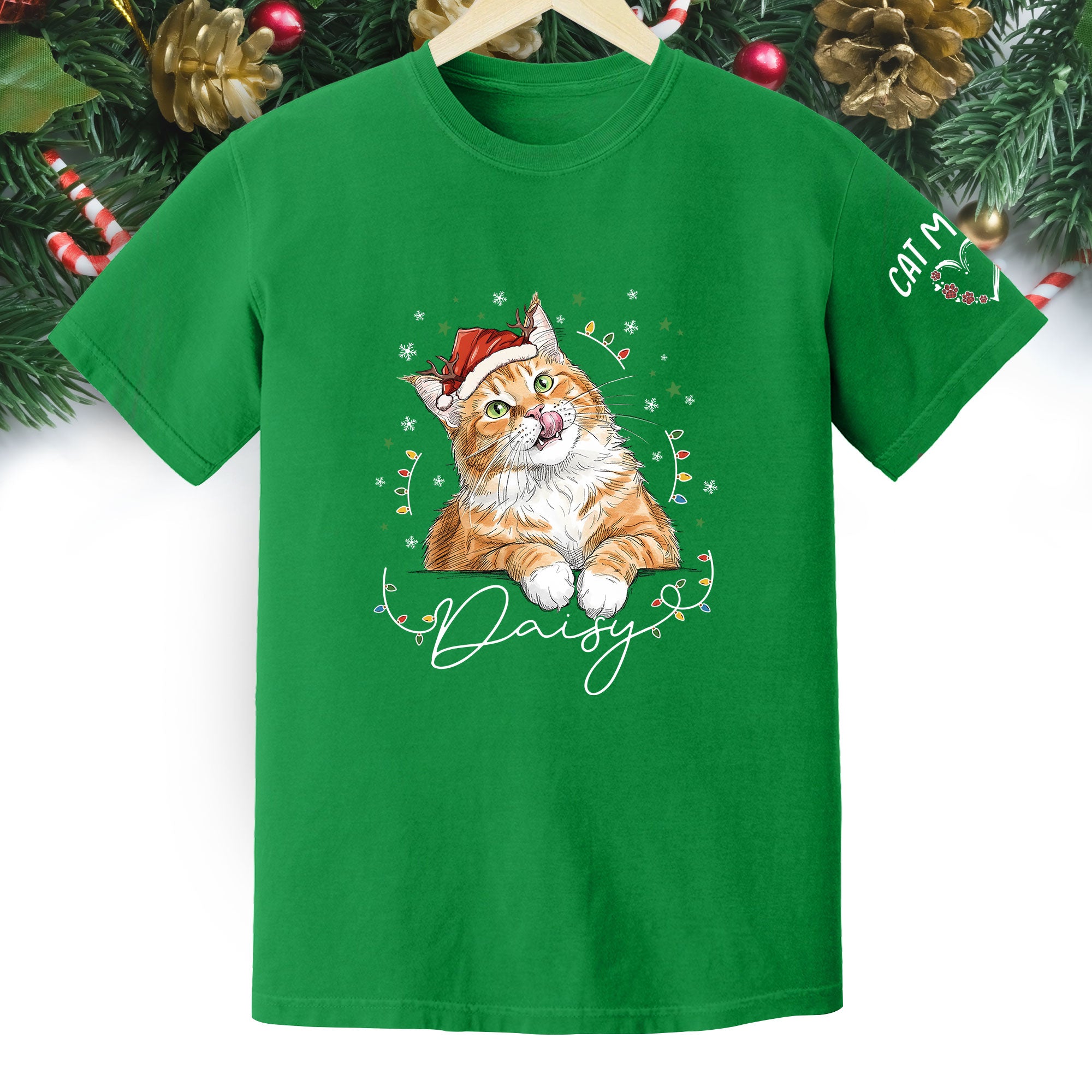 Christmas Cat T-Shirt – Custom Pet Photo Tee, Personalized Holiday Gift for Cat Lovers