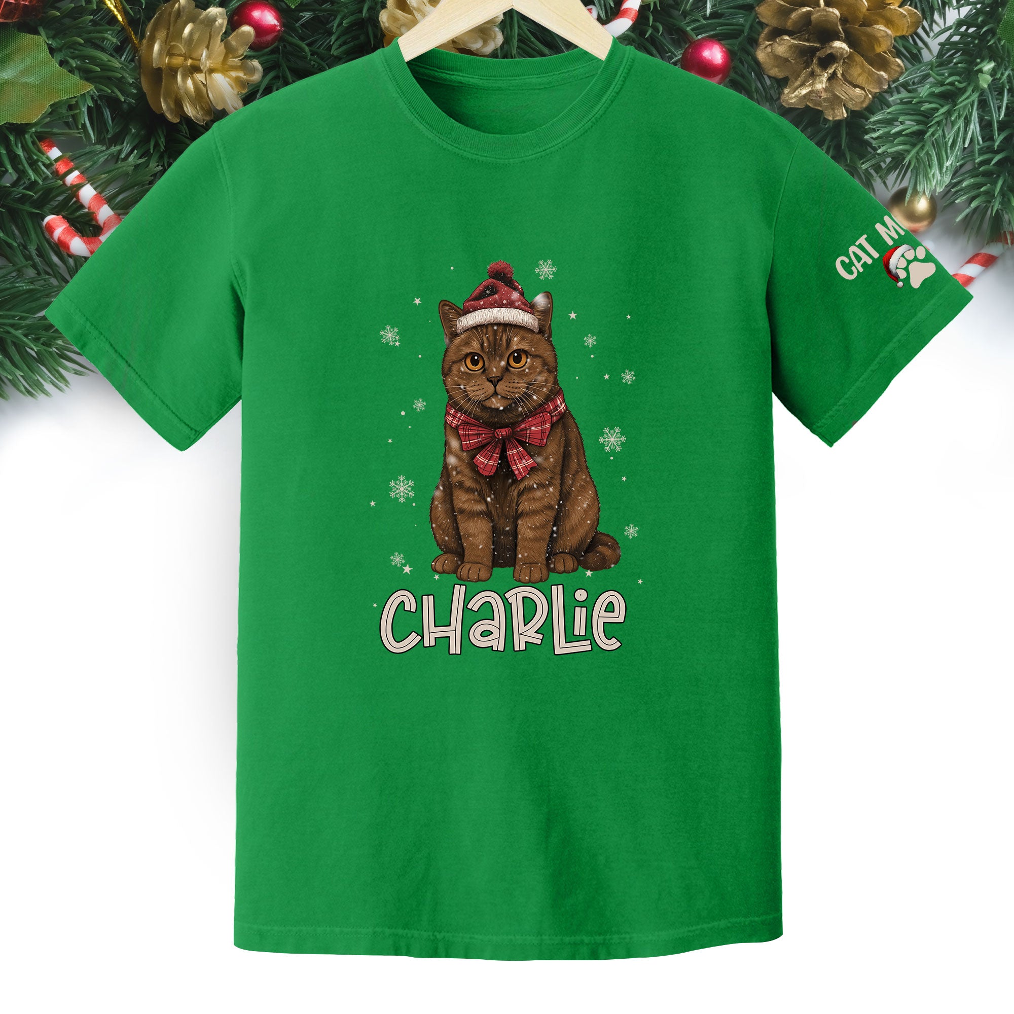 Personalized Cat Christmas Shirt – Custom Pet Photo Tee, Holiday Gift for Cat Mom