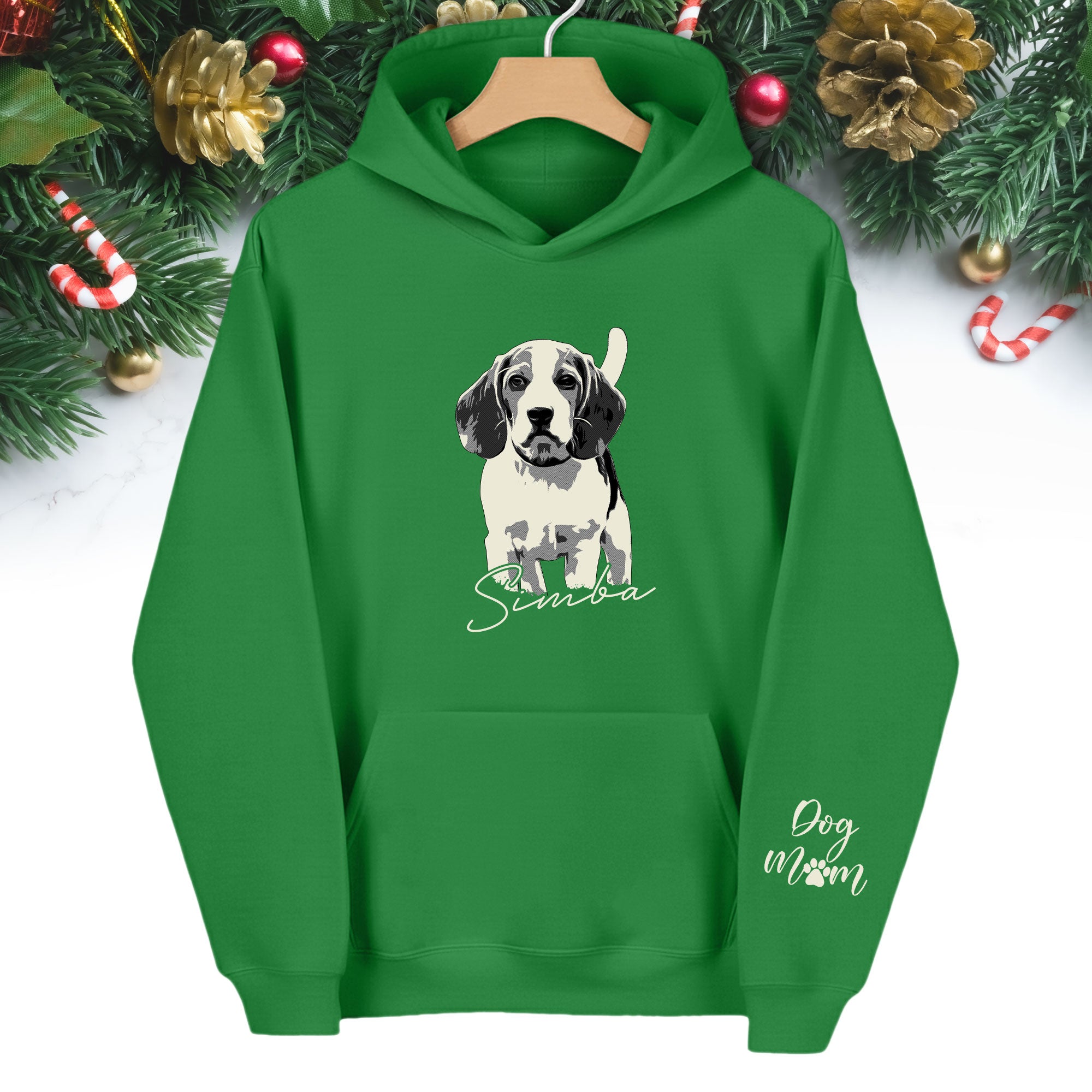 Custom Pet Portrait Hoodie – Dog Name Printed with Heart, Perfect Gift for Dog Lovers