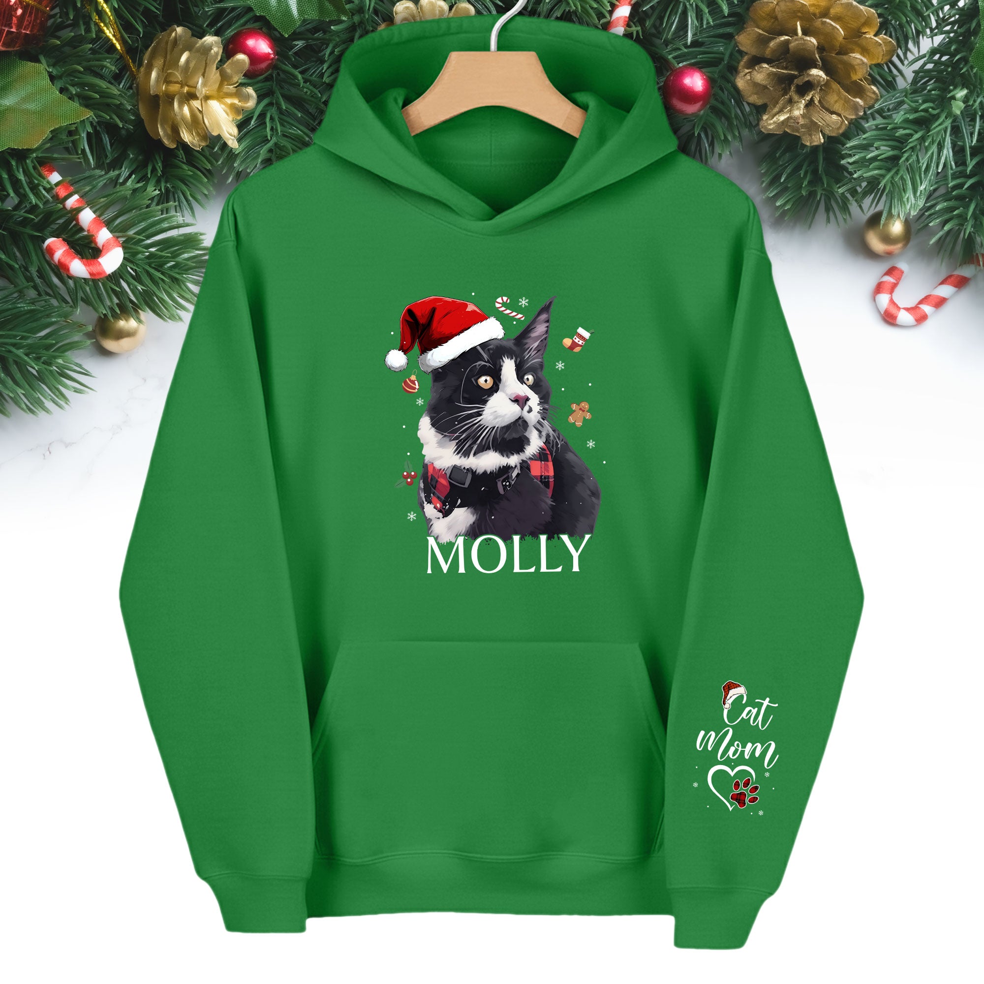 Custom Cat Photo Hoodie – Personalized Holiday Hoodie with Cat Design for Cat Moms