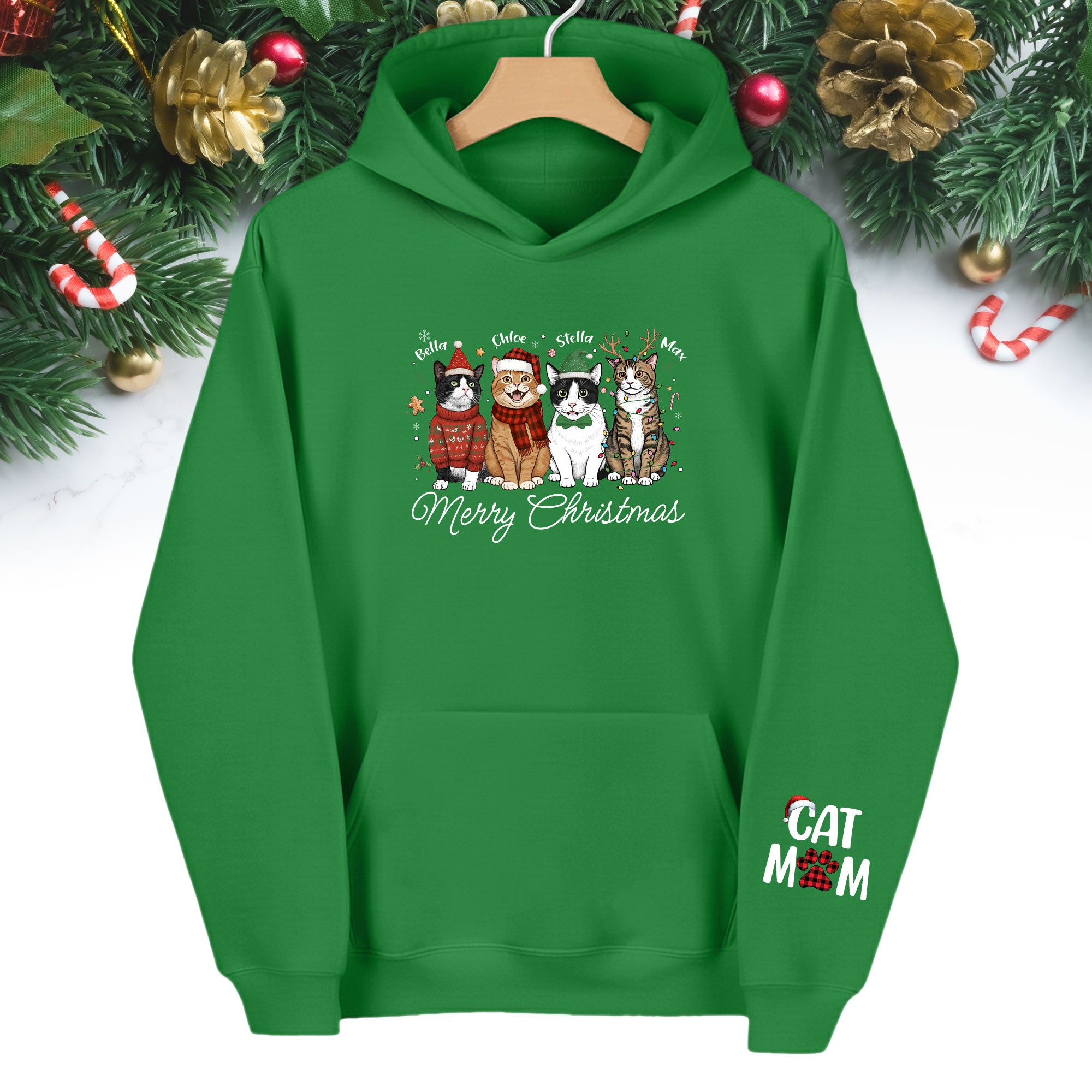 Custom Pet Christmas Hoodie – Personalized Cat Photo Hoodie for Pet Moms