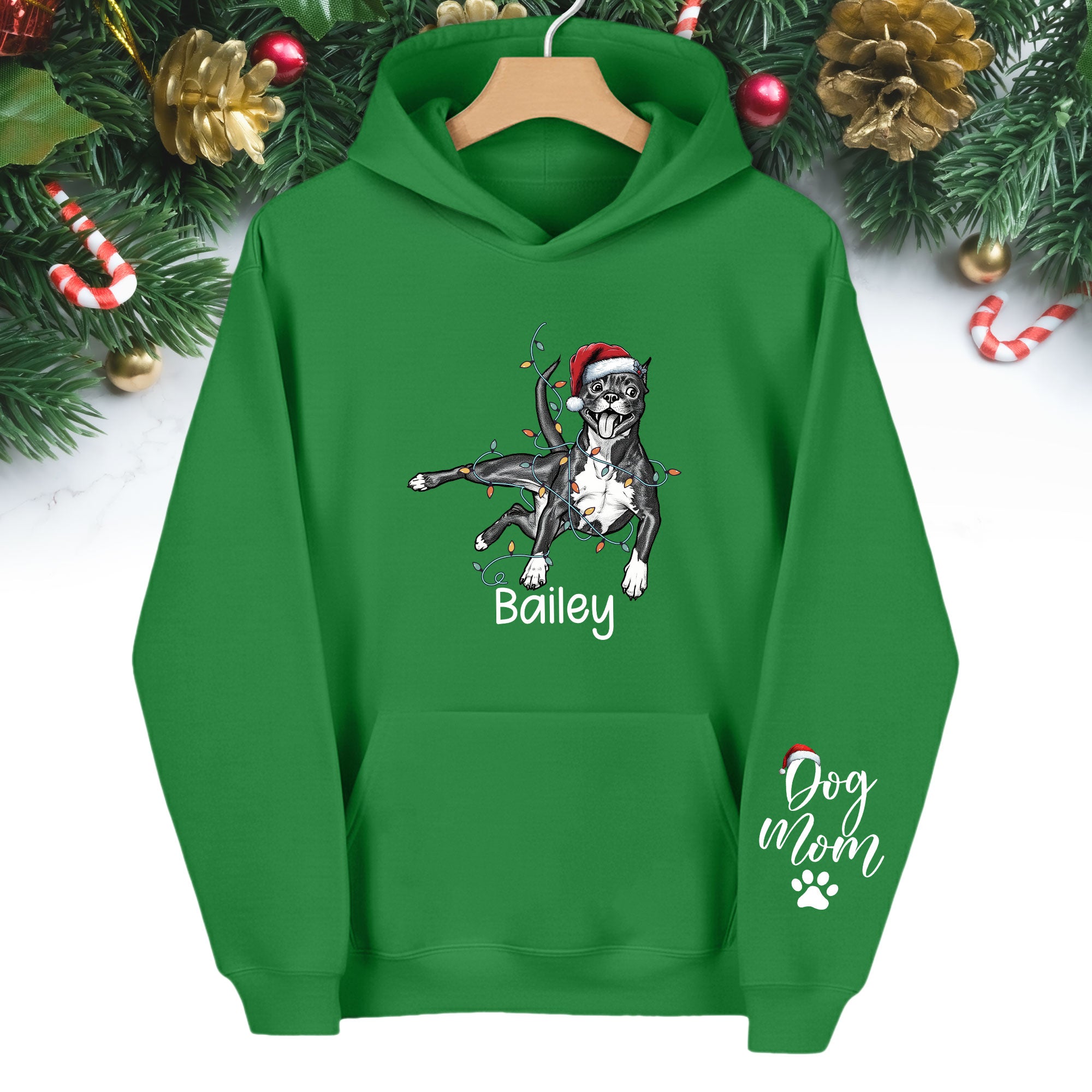 Christmas Dog Mom Hoodie – Personalized Pet Photo Hoodie, Custom Holiday Gift for Women