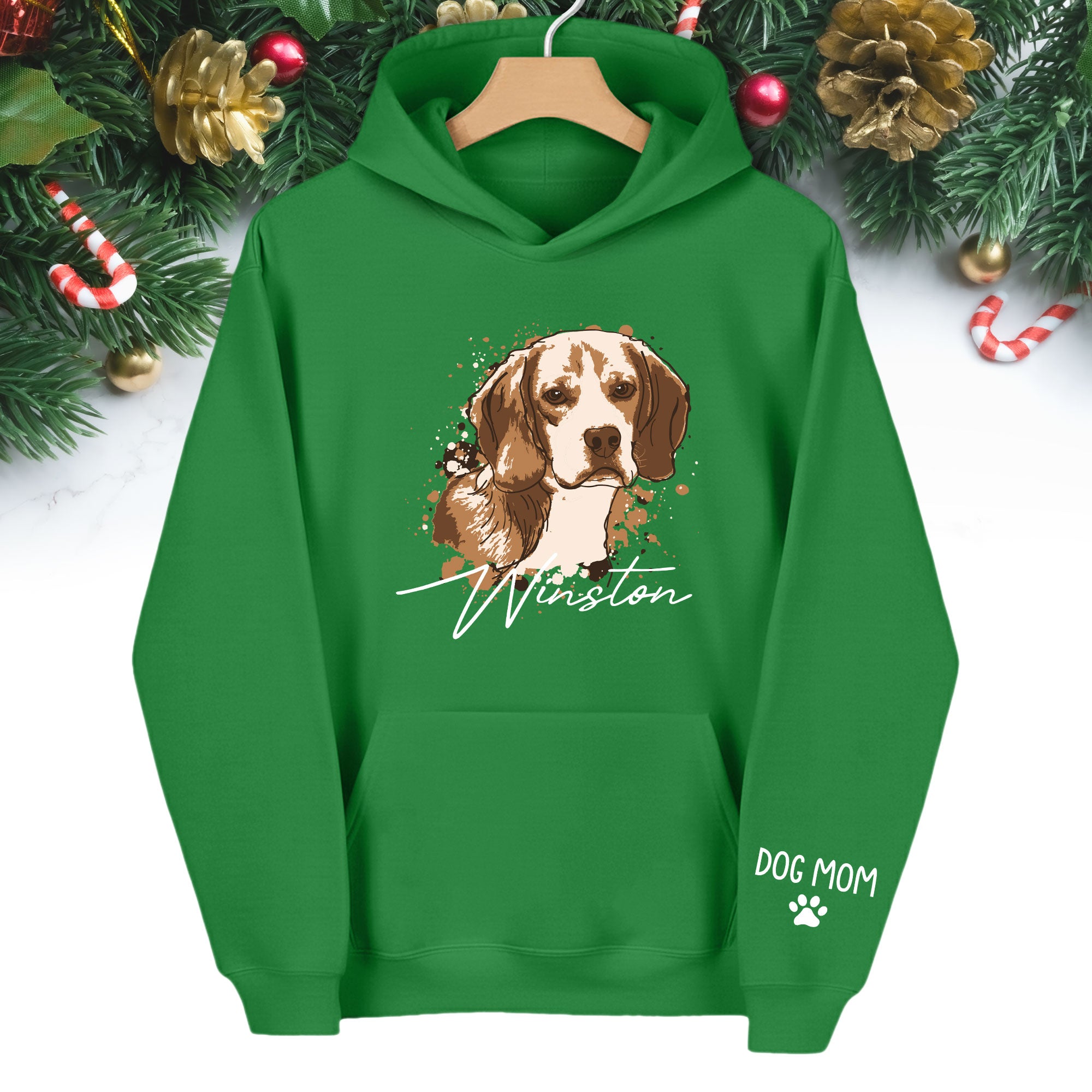 Personalized Dog Mom Hoodie – Custom Dog Portrait Hoodie with Pet Photo & Name, Unique Gift for Pet Lovers