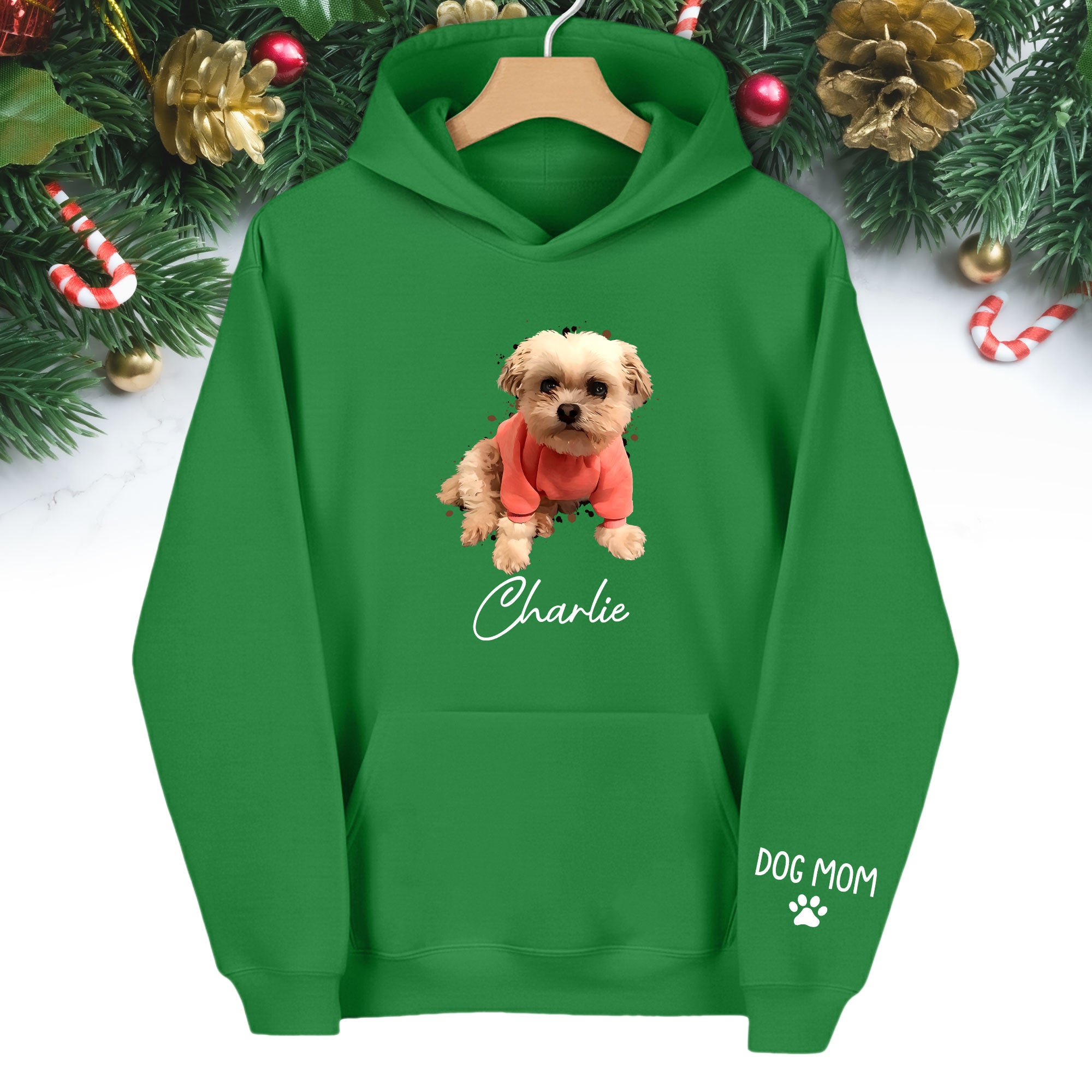 Personalized Dog Mom Hoodie – Custom Dog Photo Hoodie with Pet Name, Unique Holiday Gift for Pet Lovers