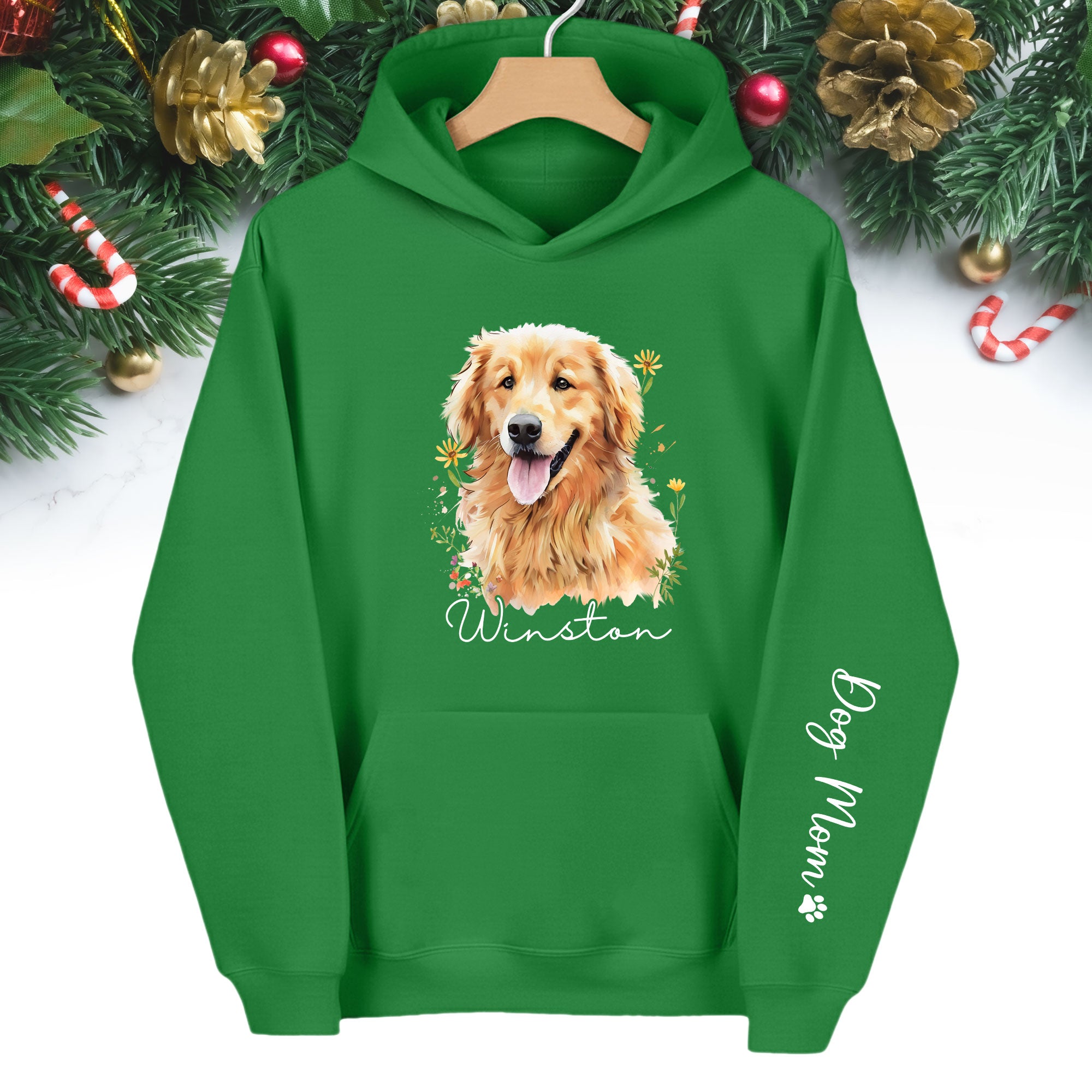 Custom Pet Photo Hoodie – Personalized Dog Portrait with Floral Design, Dog Mom Gift