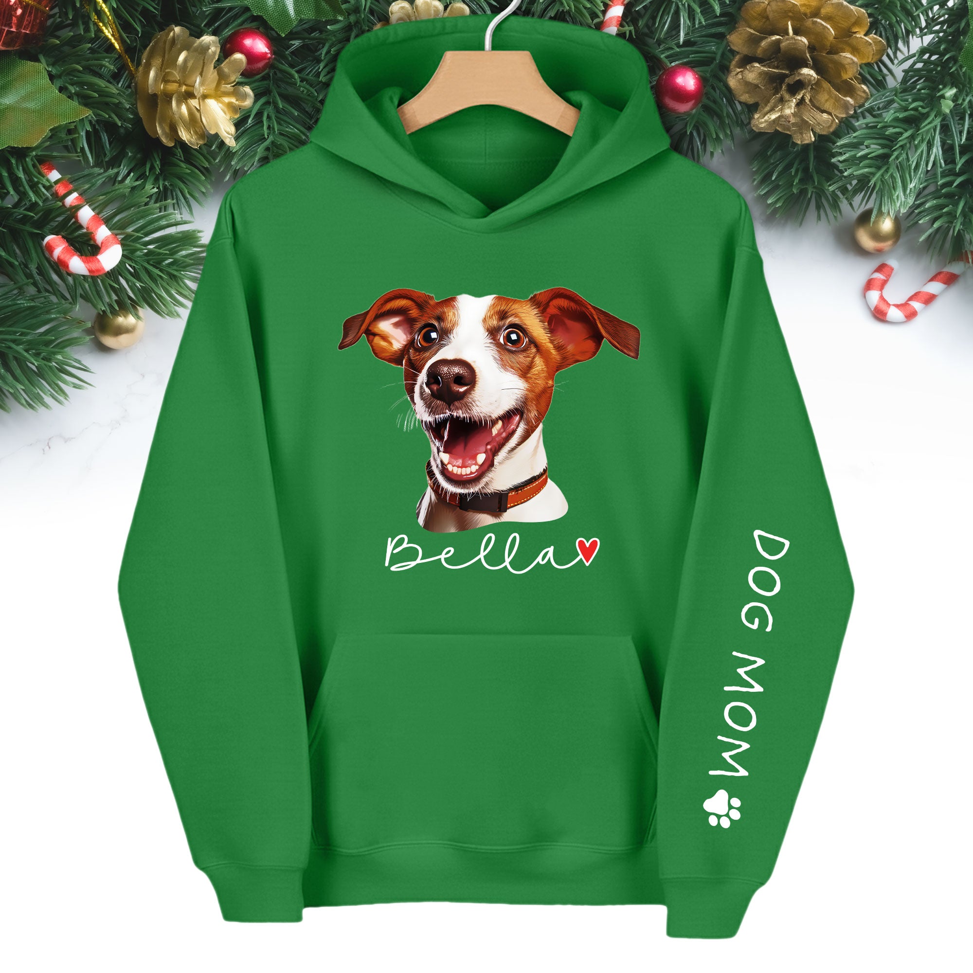 Custom Pet Photo Hoodie – Personalized Dog Photo Hoodie with Name, Dog Mom Gift