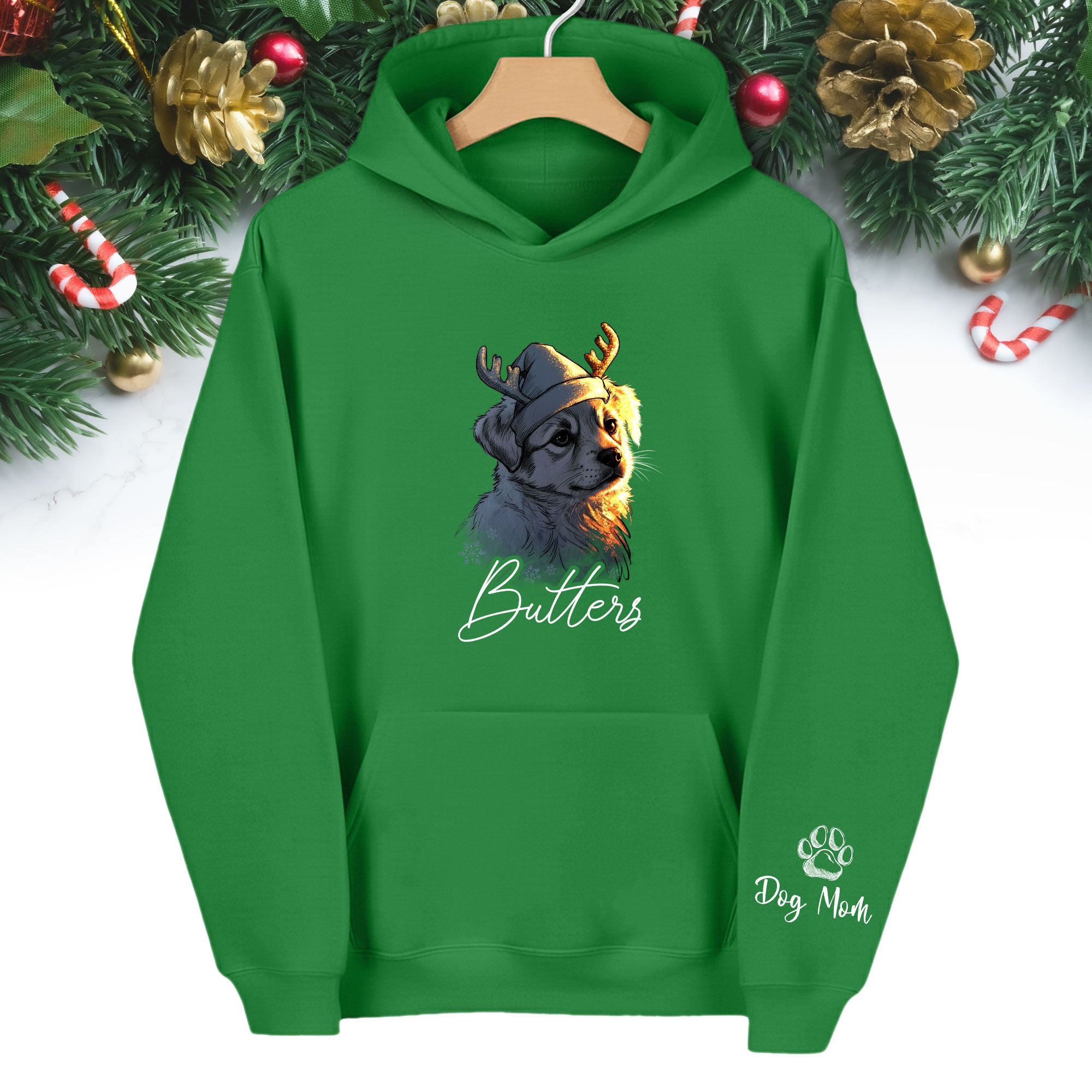 Festive Dog Mom Hoodie – Cute Christmas Pullover for Women