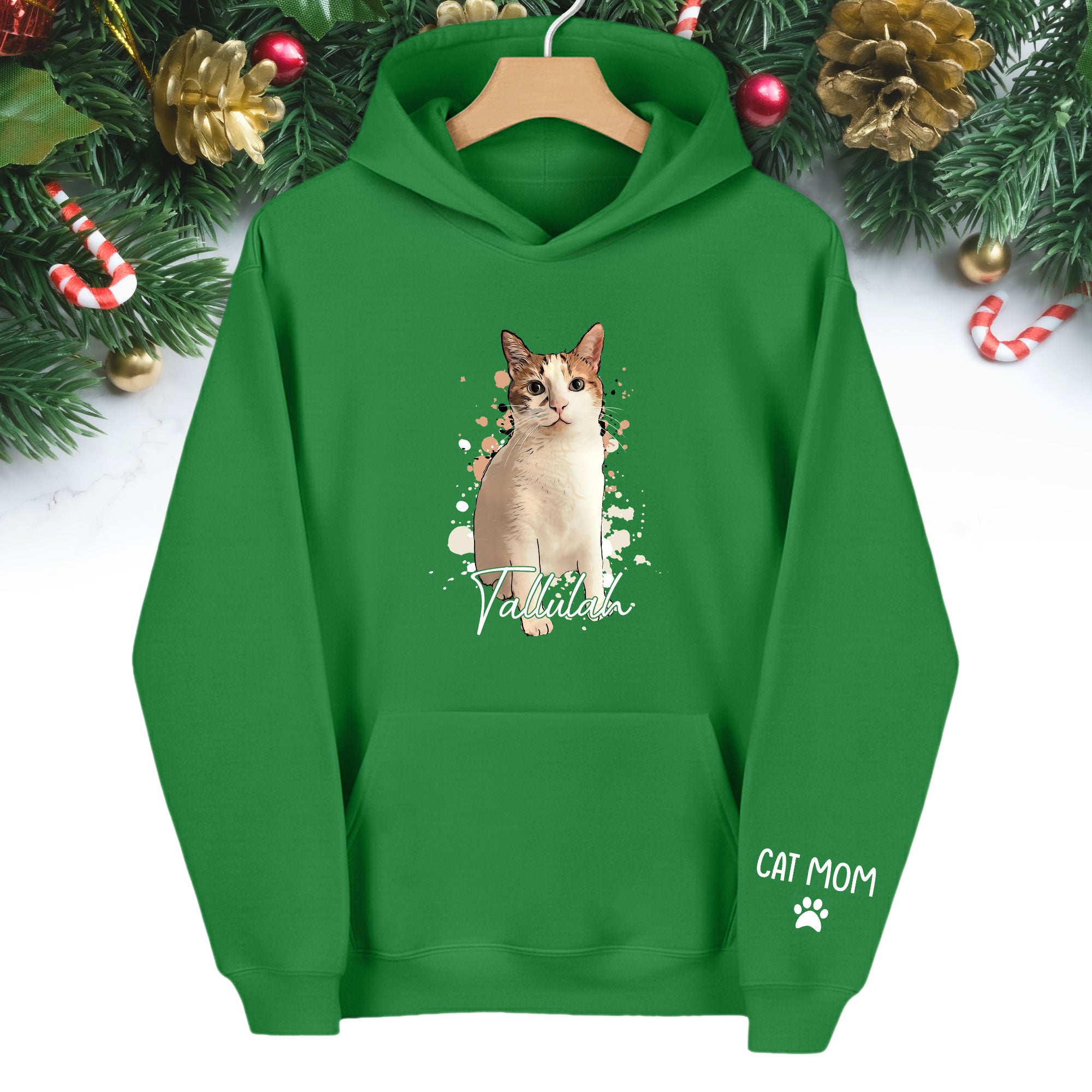 Personalized Cat Mom Hoodie – Custom Cat Photo Hoodie with Pet Name, Unique Holiday Gift for Cat Lovers