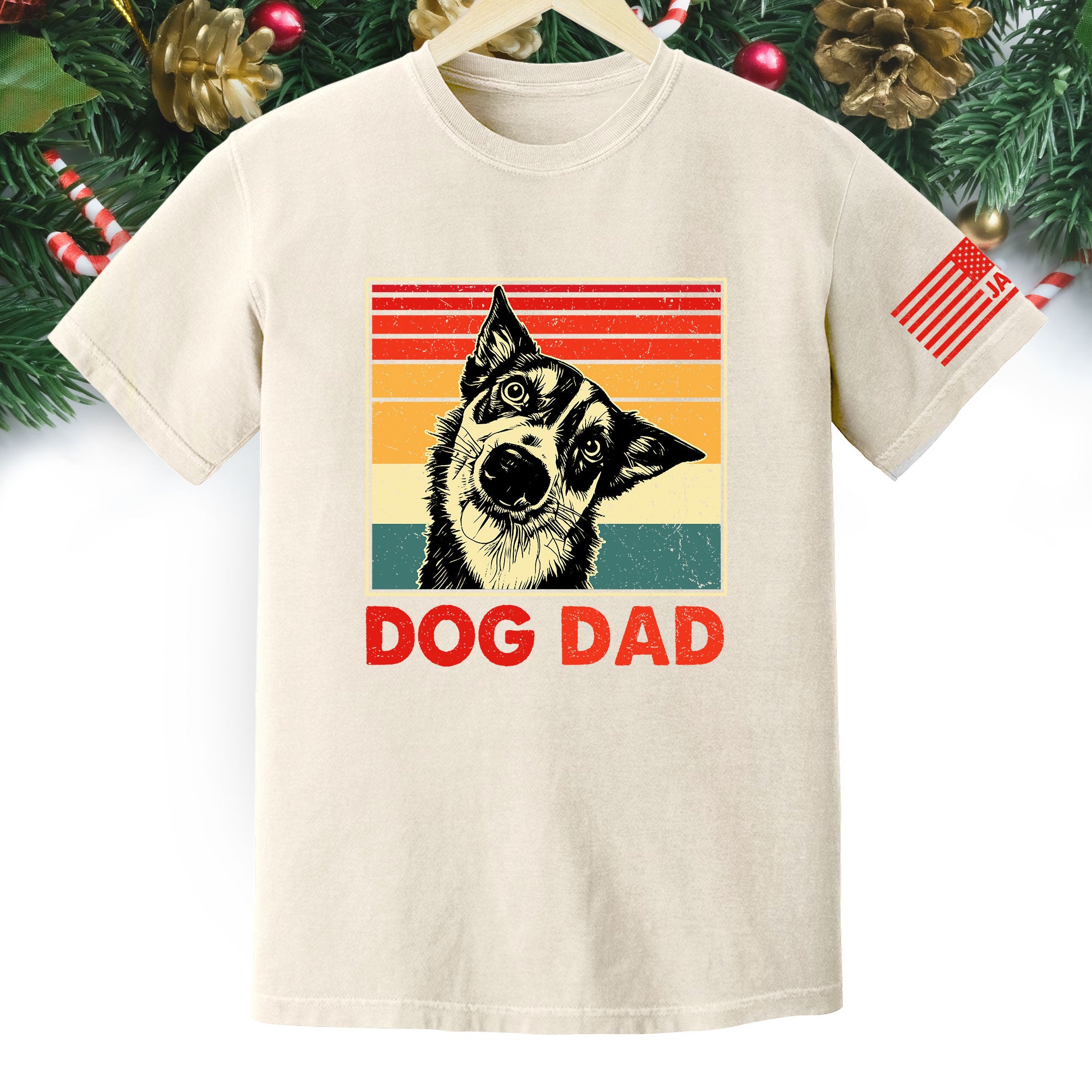 Custom Dog Dad T-Shirt – Personalized Pet Portrait Vintage Tee, Unique Gift for Dog Lovers