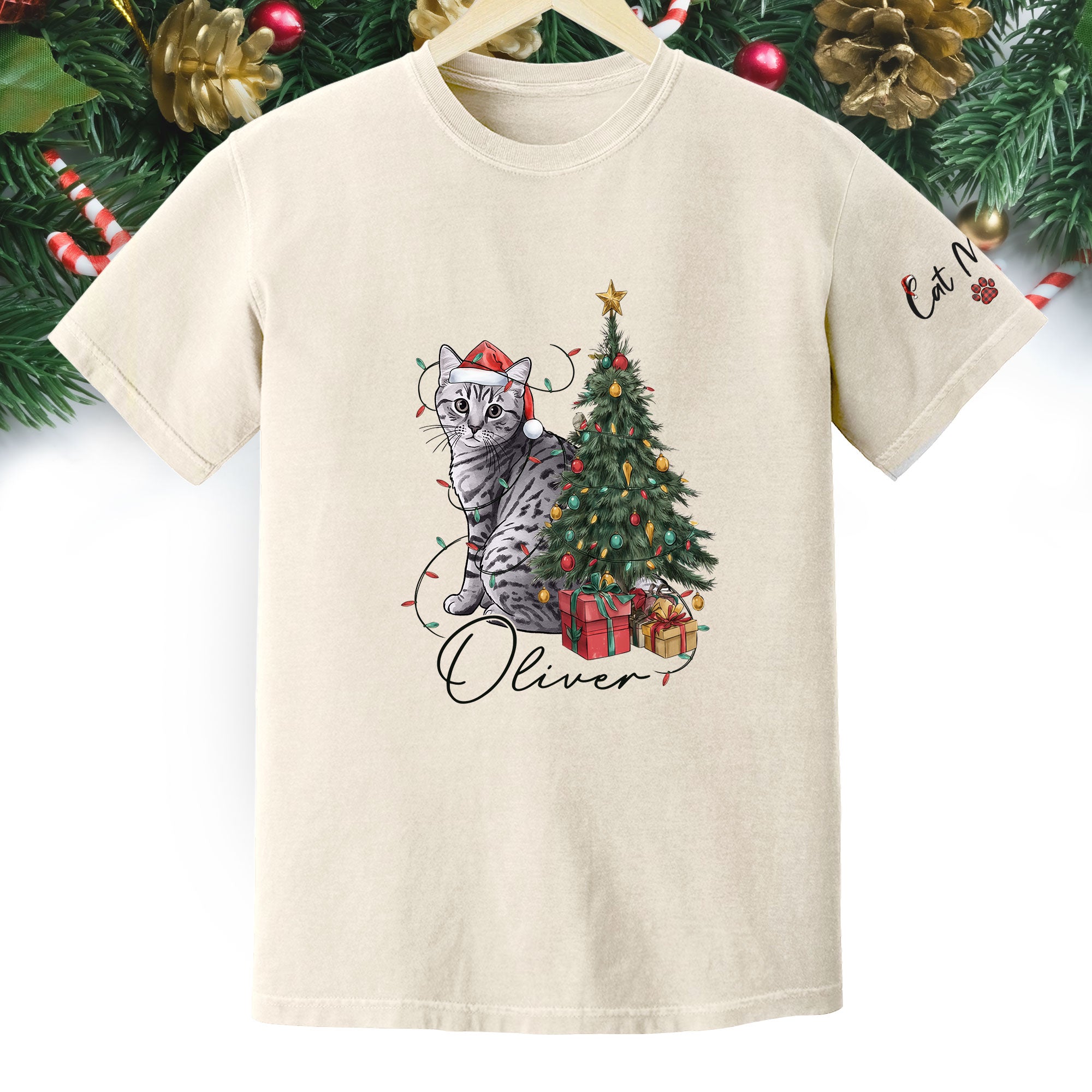 Custom Cat Christmas T-Shirt – Personalized Pet Photo Shirt, Cute Holiday Gift for Pet Lovers