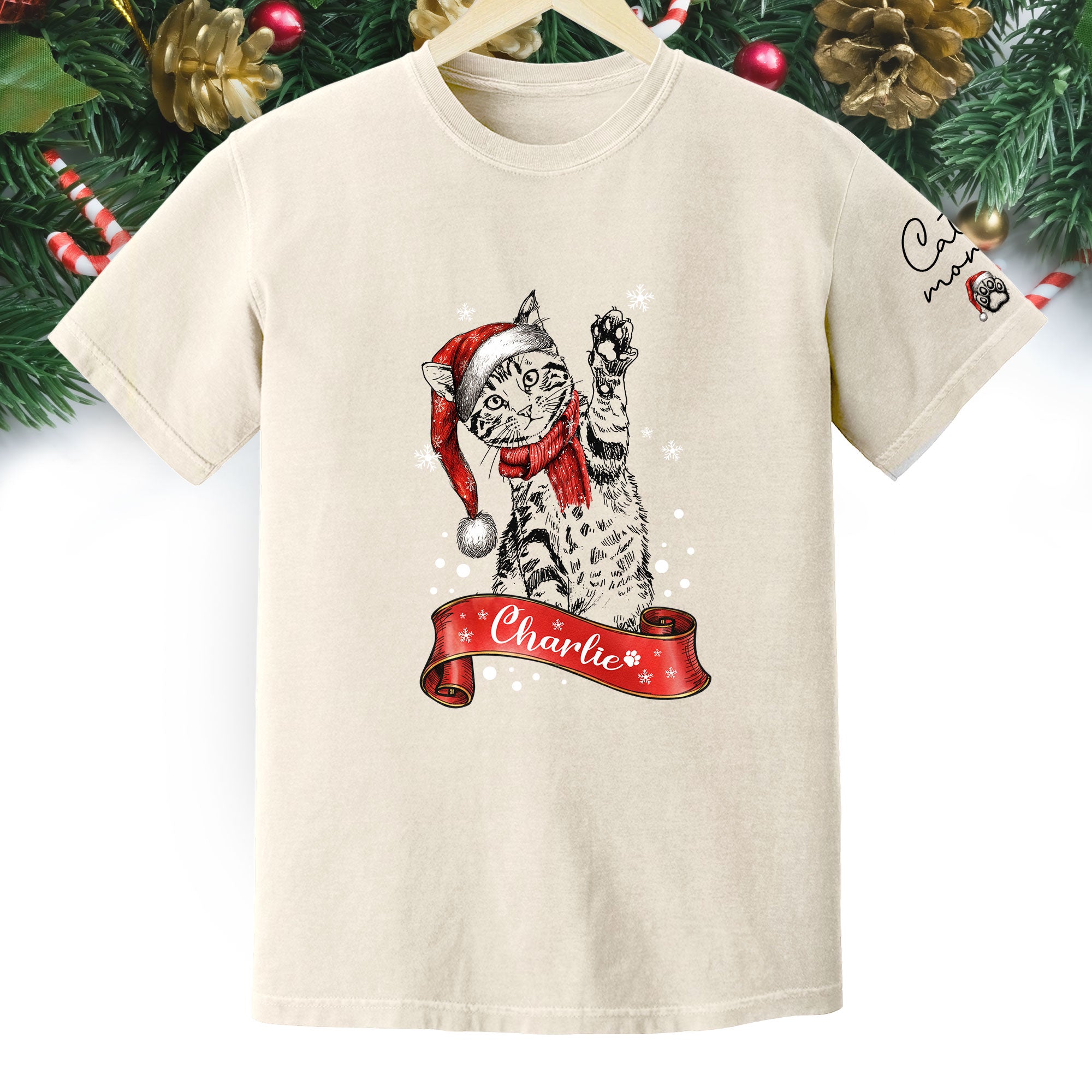 Personalized Cat Lover T-Shirt – Custom Pet Photo Christmas Shirt, Gift for Pet Lovers