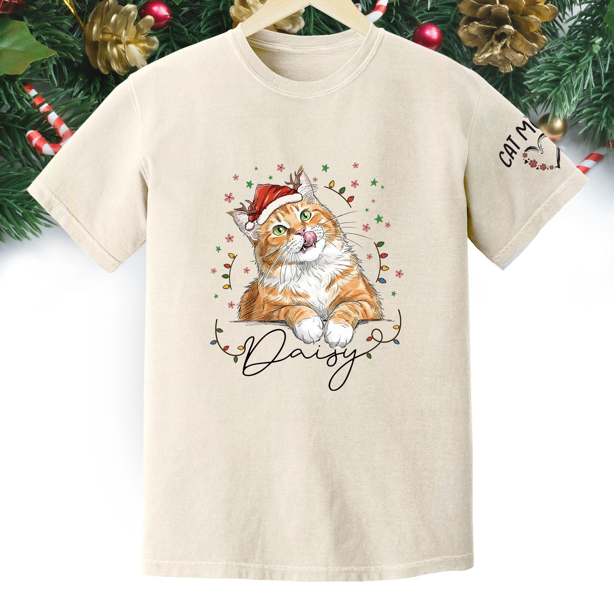 Christmas Cat T-Shirt – Custom Pet Photo Tee, Personalized Holiday Gift for Cat Lovers