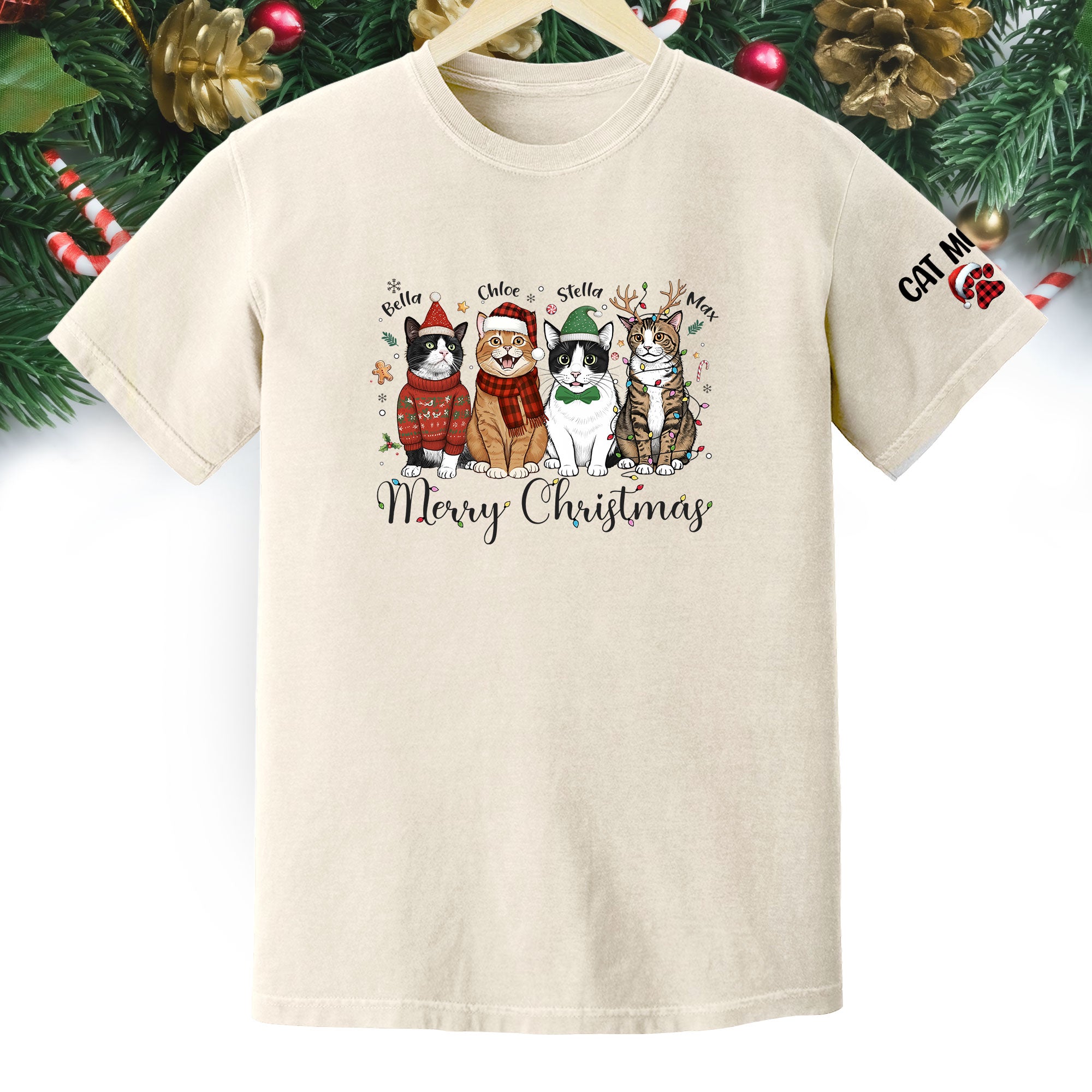 Custom Cat Lover T-Shirt – Personalized Pet Photo Christmas Shirt, Cute Gift for Women