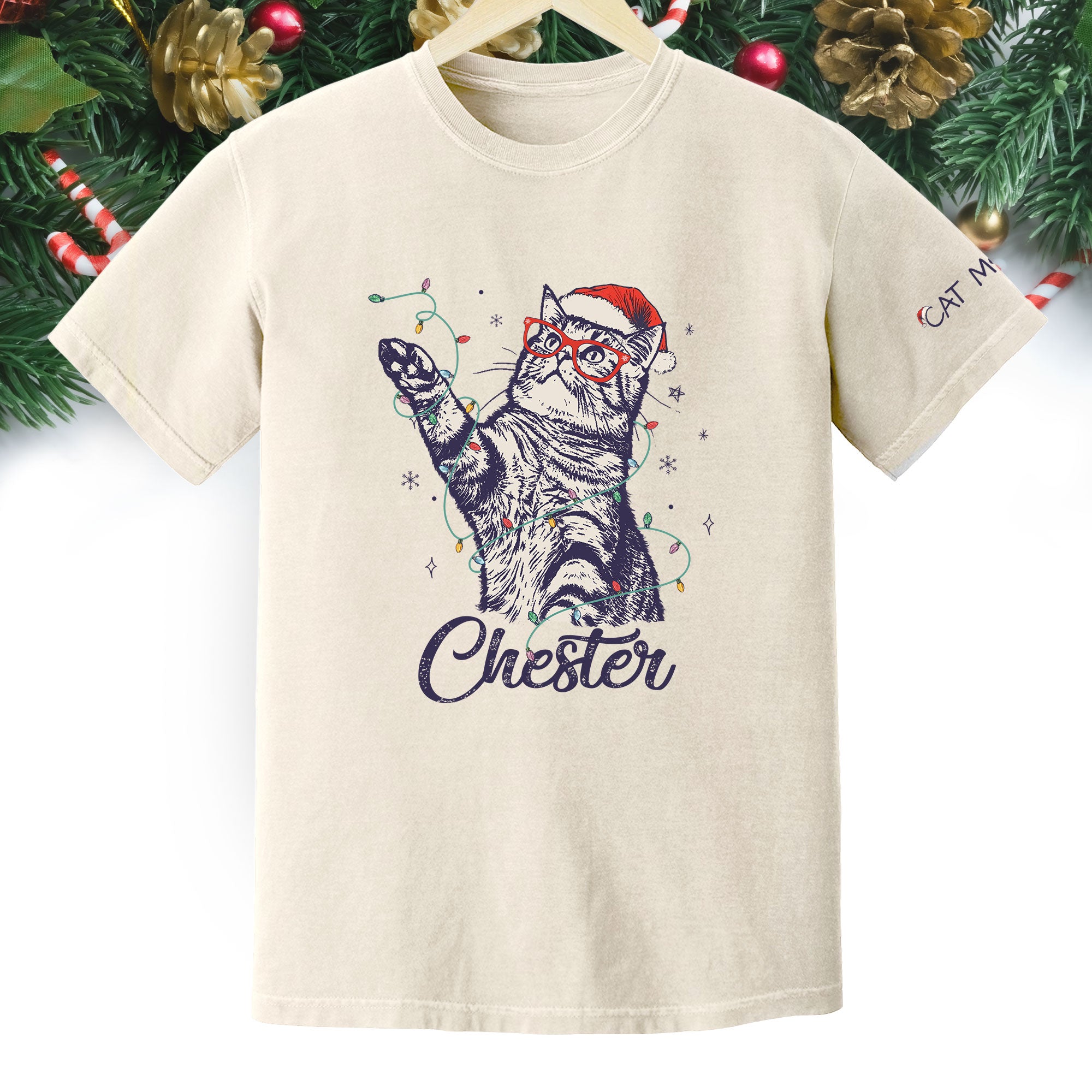 Personalized Cat Christmas Shirt – Custom Pet Photo T-Shirt, Holiday Gift for Cat Mom