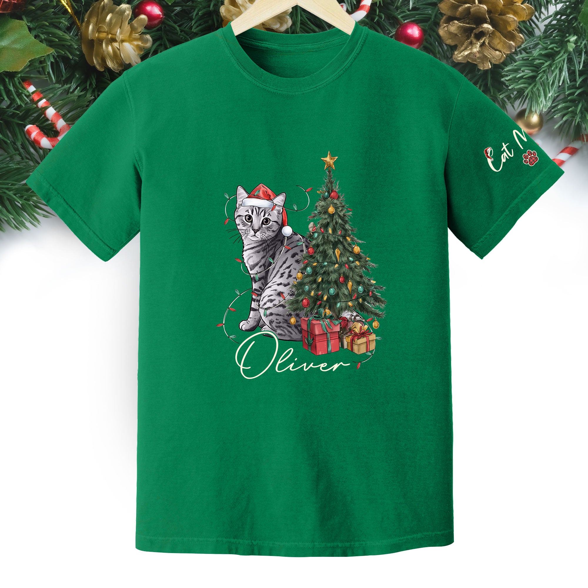 Custom Cat Christmas T-Shirt – Personalized Pet Photo Shirt, Cute Holiday Gift for Pet Lovers