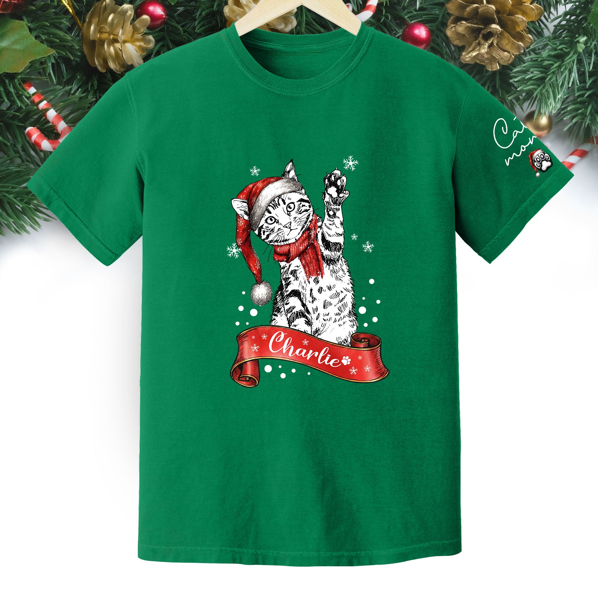 Personalized Cat Lover T-Shirt – Custom Pet Photo Christmas Shirt, Gift for Pet Lovers