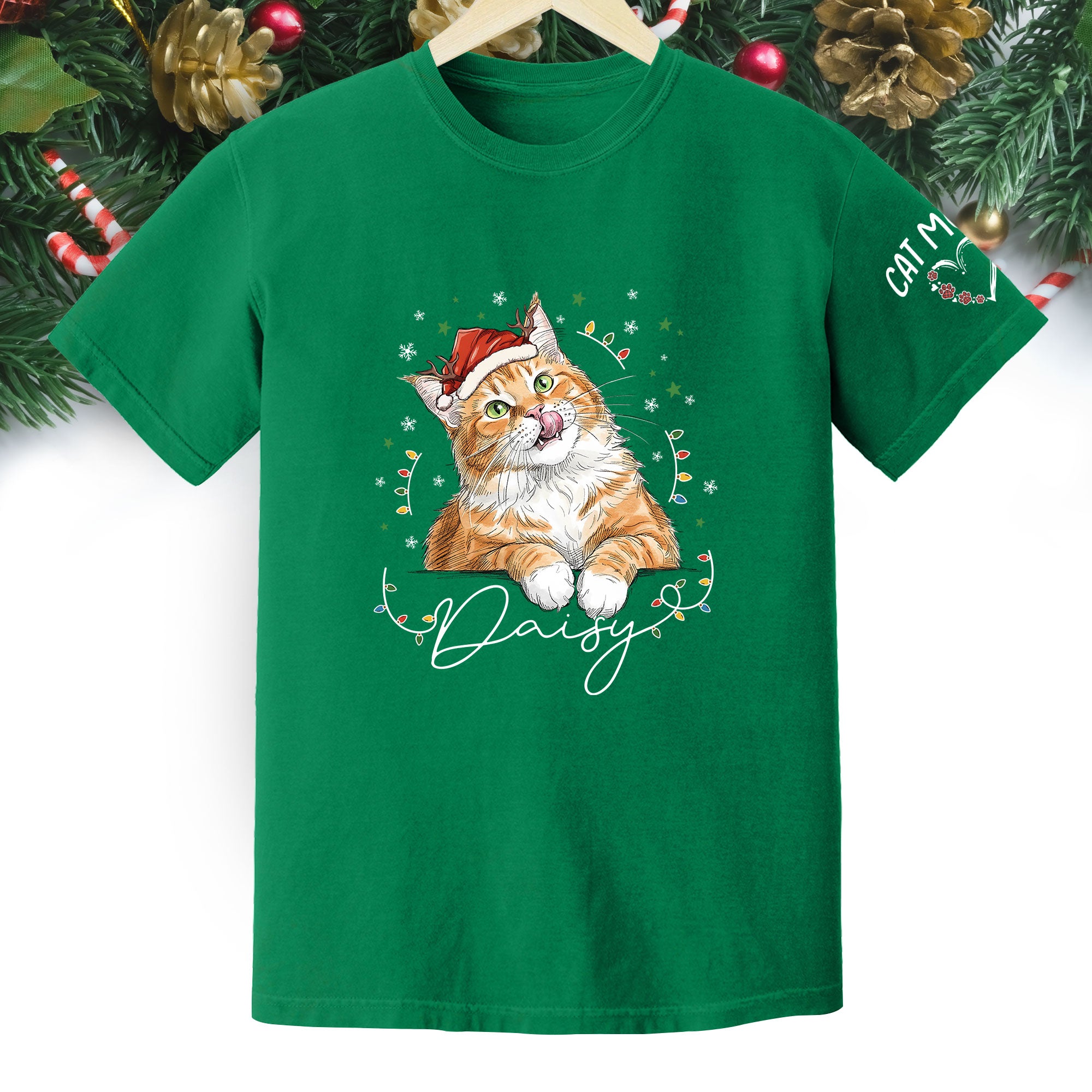 Christmas Cat T-Shirt – Custom Pet Photo Tee, Personalized Holiday Gift for Cat Lovers