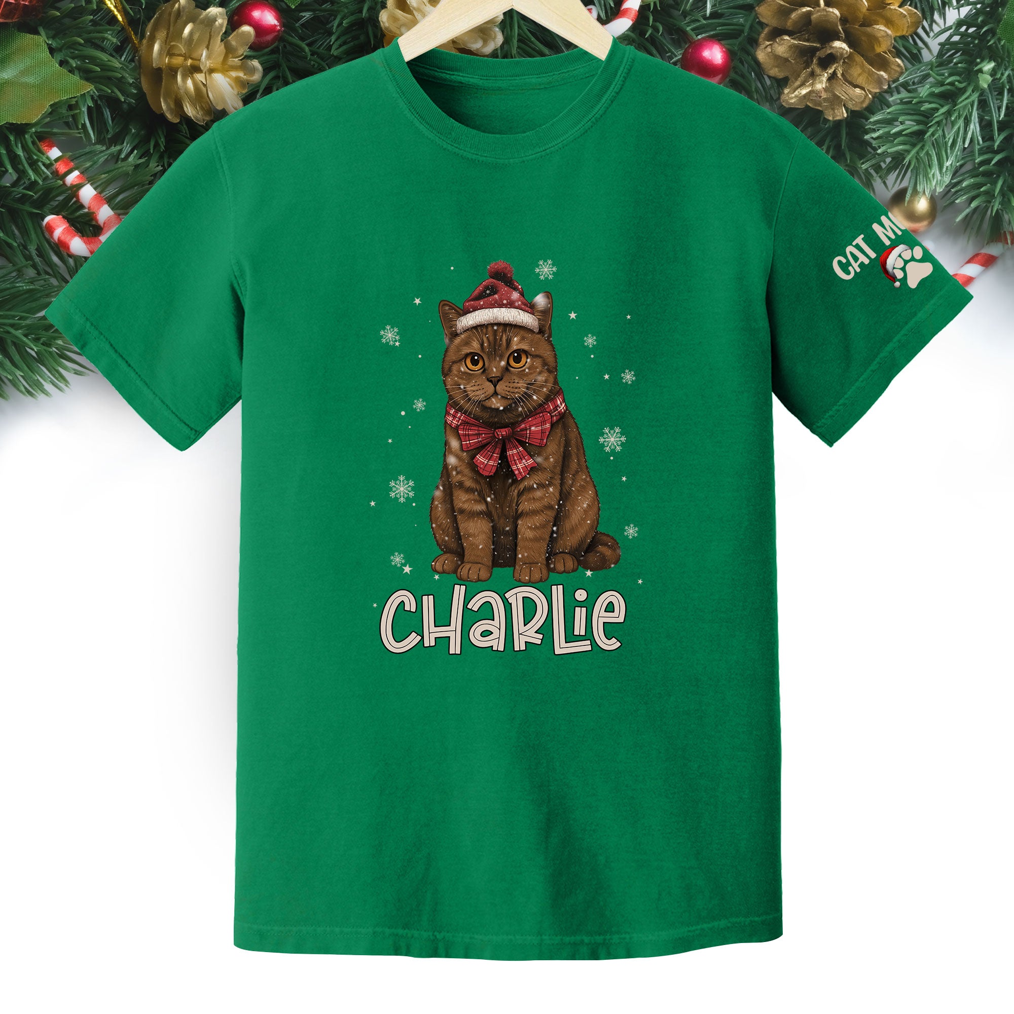 Personalized Cat Christmas Shirt – Custom Pet Photo Tee, Holiday Gift for Cat Mom