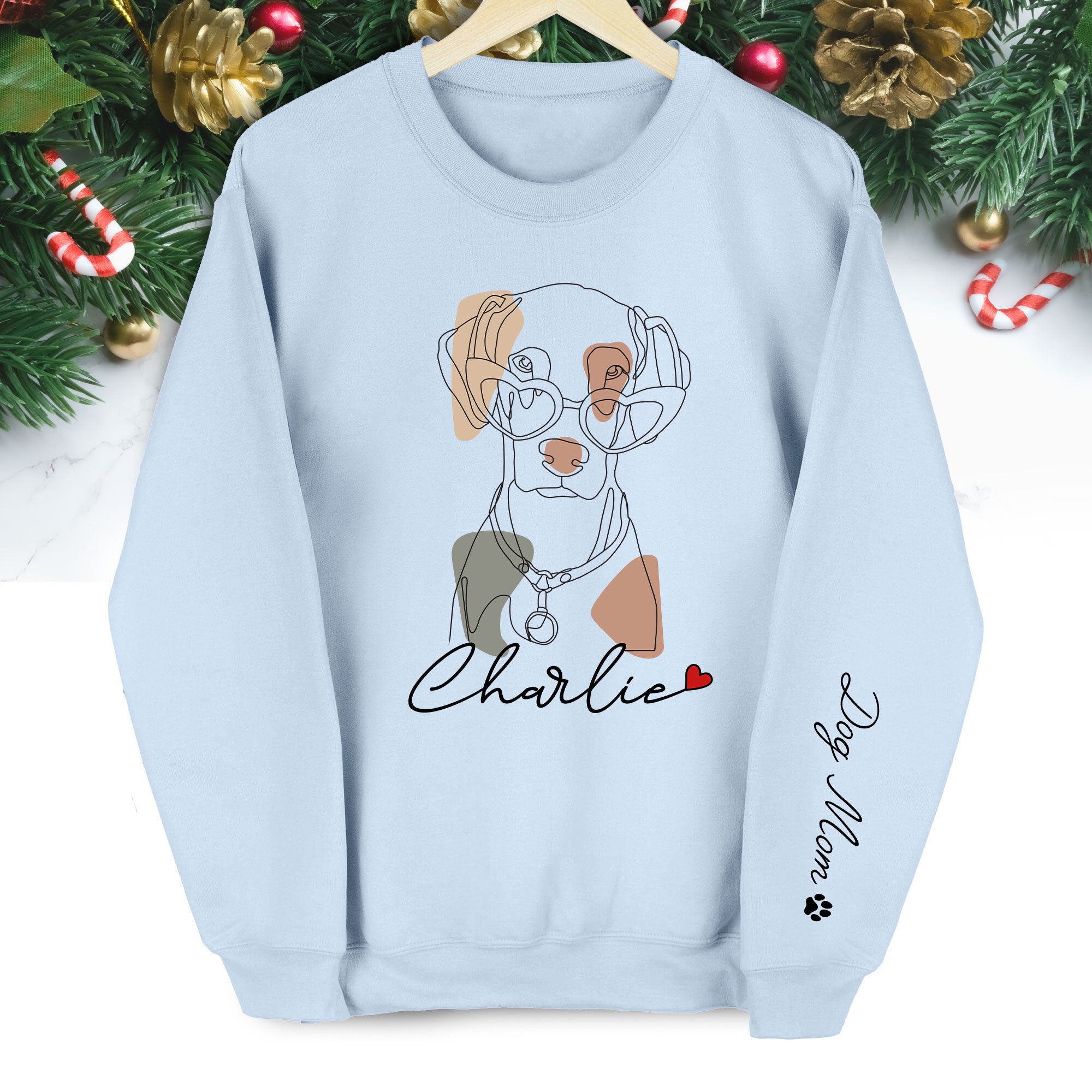 Custom Pet Sweatshirt – Personalized Dog Mom Sweatshirt with Your Dog’s Line Art Portrait