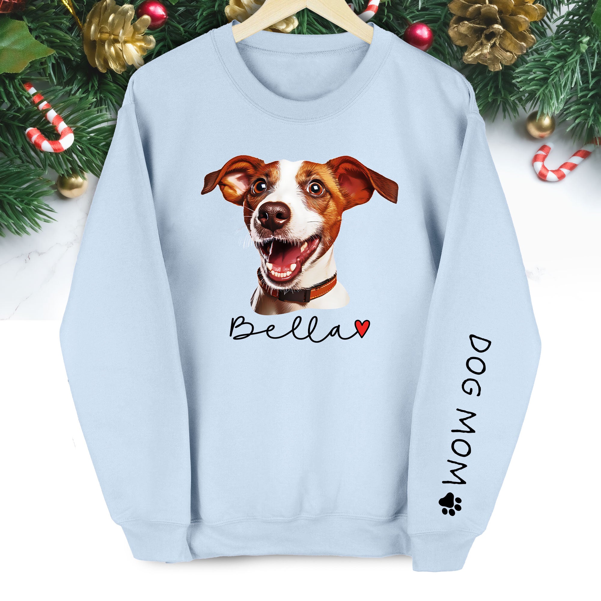 Personalized Dog Christmas Sweatshirt – Custom Pet Photo Pullover, Gift for Dog Mom
