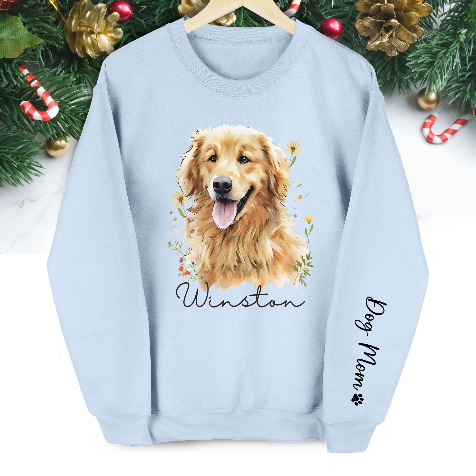 Custom Dog Portrait Sweatshirt – Personalized Pet Christmas Gift for Dog Mom & Pet Lovers
