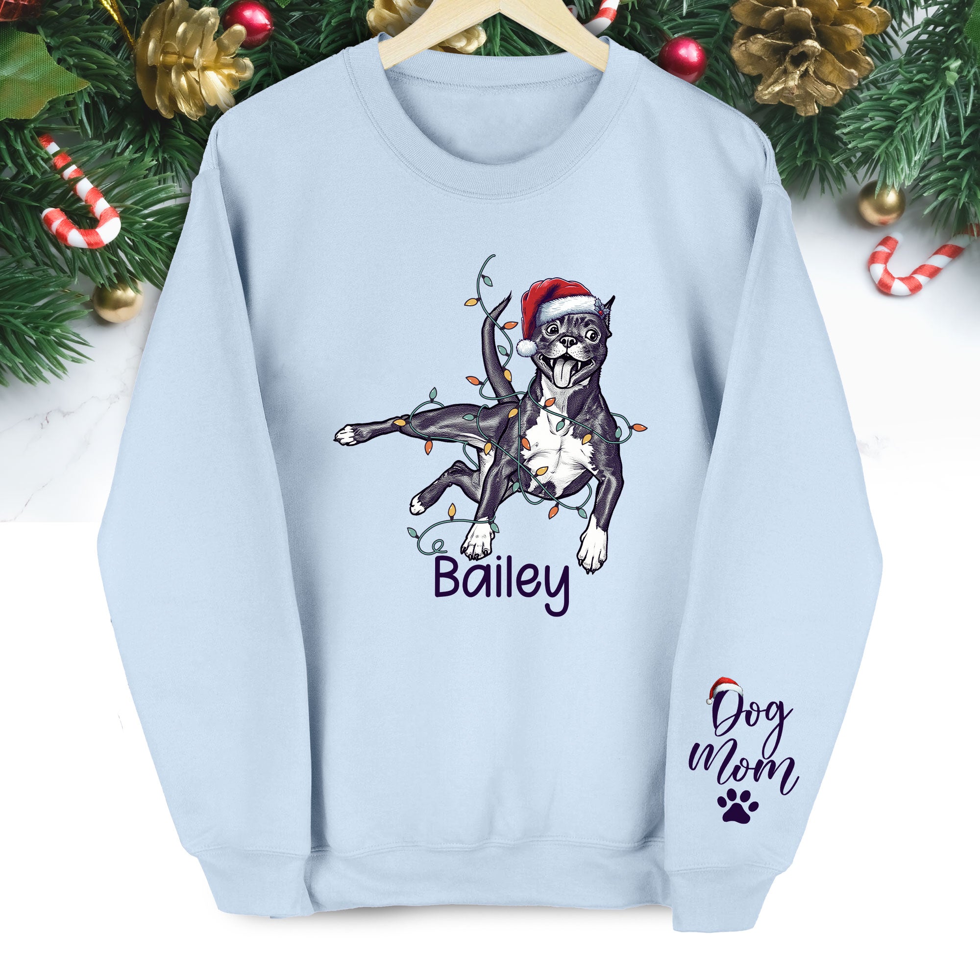 Custom Christmas Pet Portrait Sweatshirt – Personalized Dog Lover Gift for Dog Mom & Dog Dad