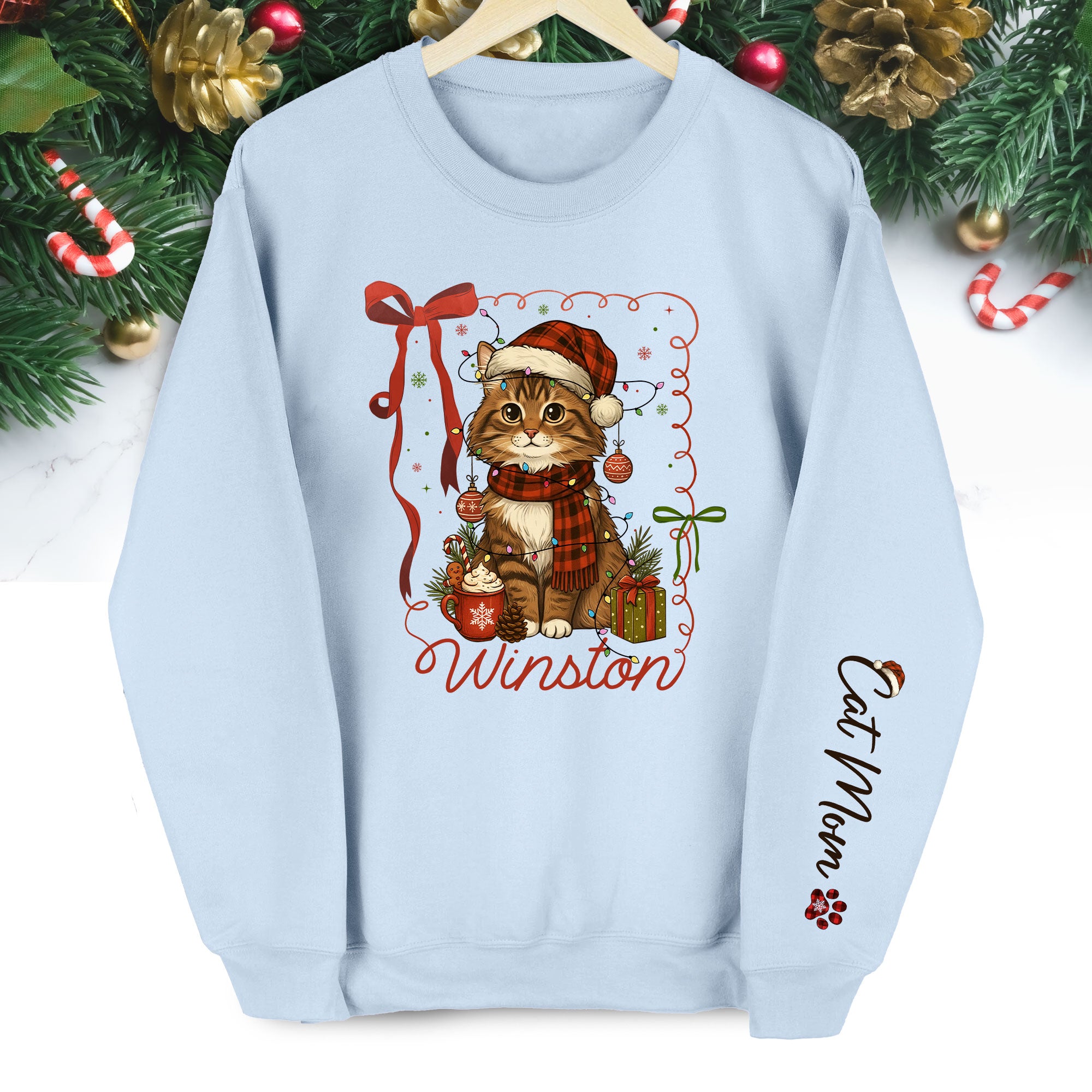 Custom Cat Christmas Personalized Pet Portrait Holiday Gift Sweatshirt for Cat Moms