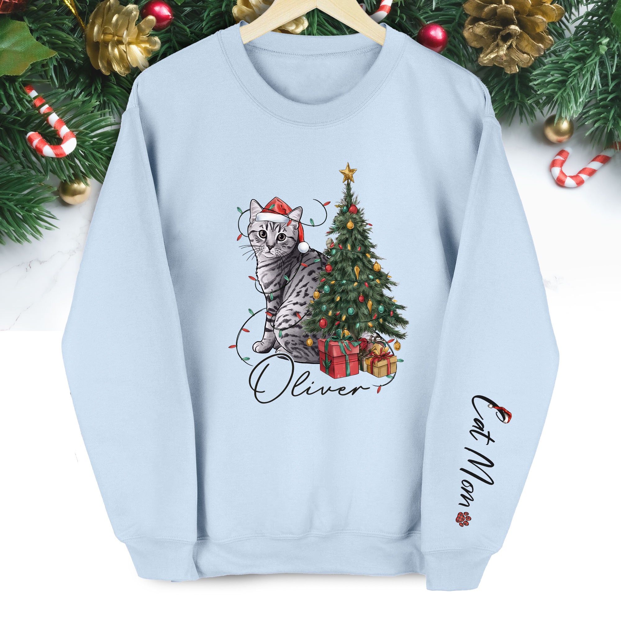 Custom Cat Christmas Sweatshirt – Personalized Gift for Cat Mom & Pet Lovers