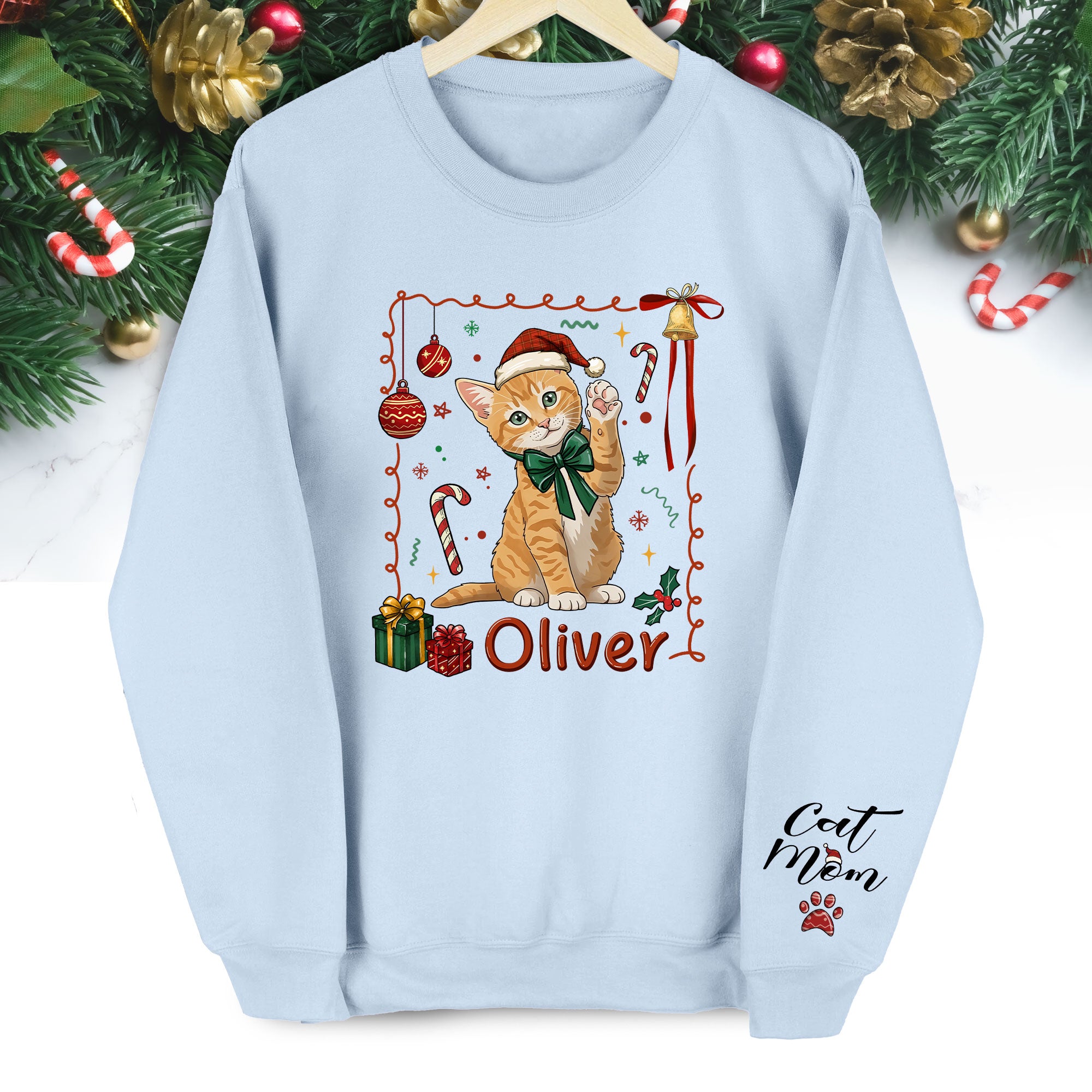 Custom Cat Mom Sweatshirt – Personalized Christmas Gift for Women Cat Lovers